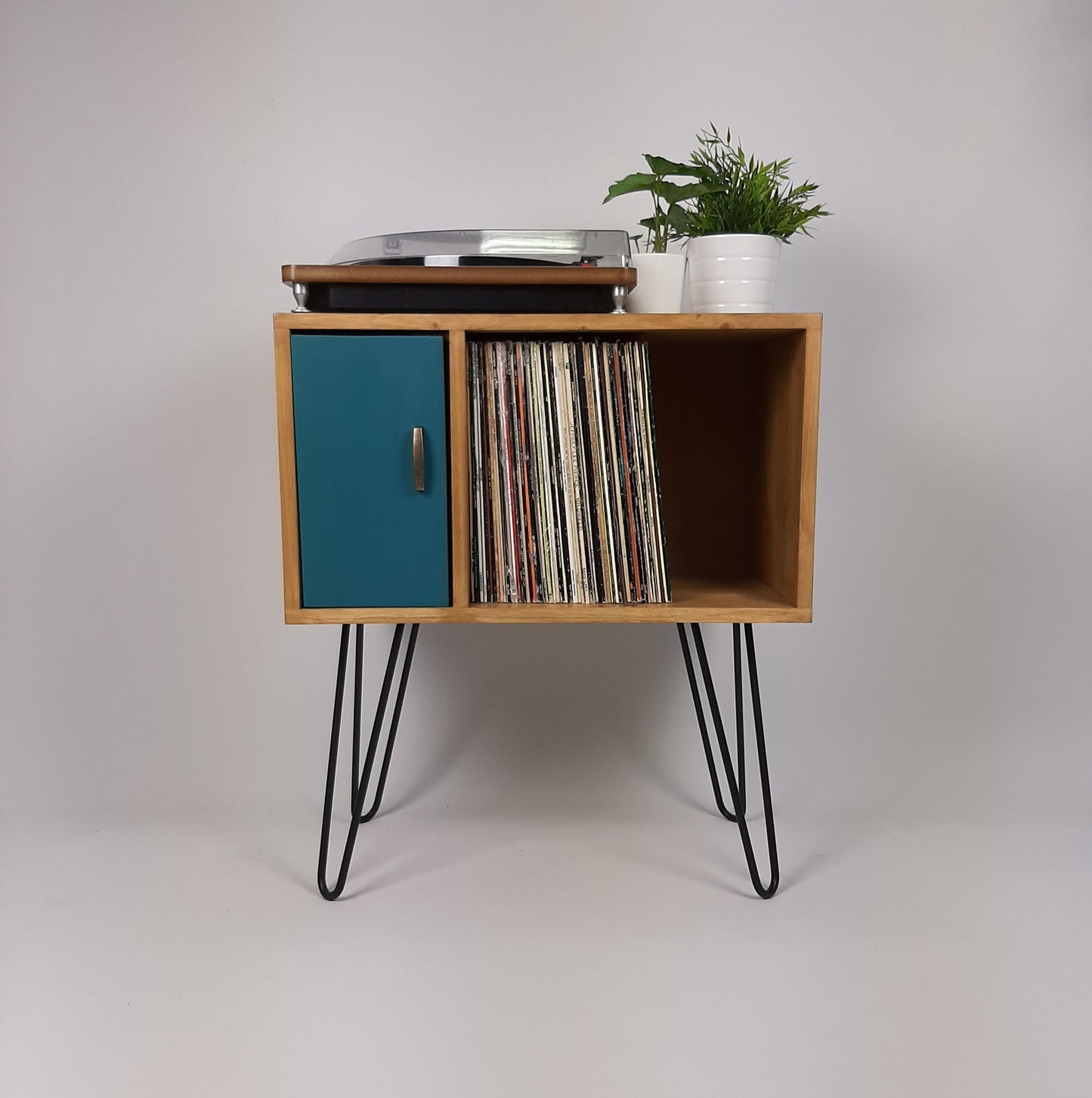 Small Oak Credenza | Blue Door | Media Unit | Storage Buffet | Scandi Minimalist Design | Hairpin Legs Table