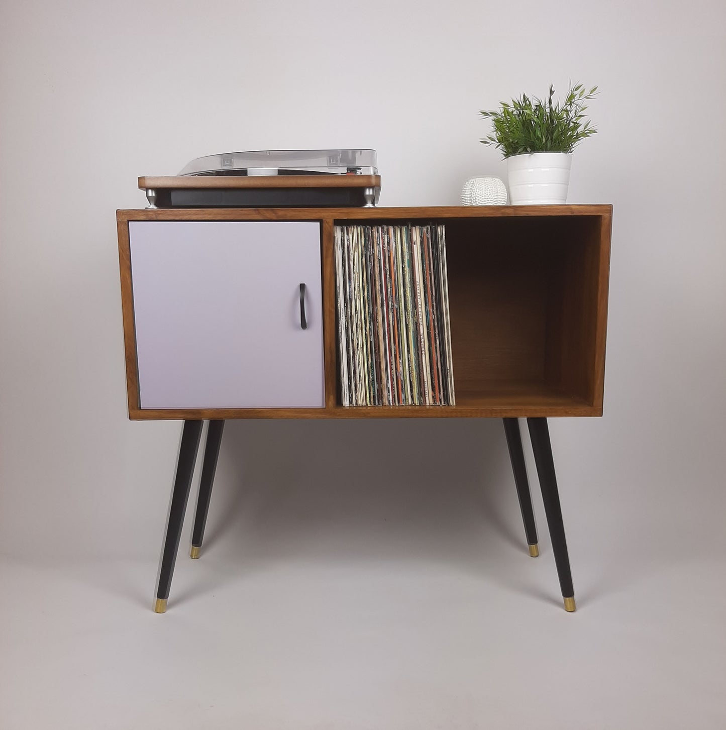 Walnut Sideboard | Lilac Door | Satin Black Handle and Dansette Legs | Record Table | TV Stand