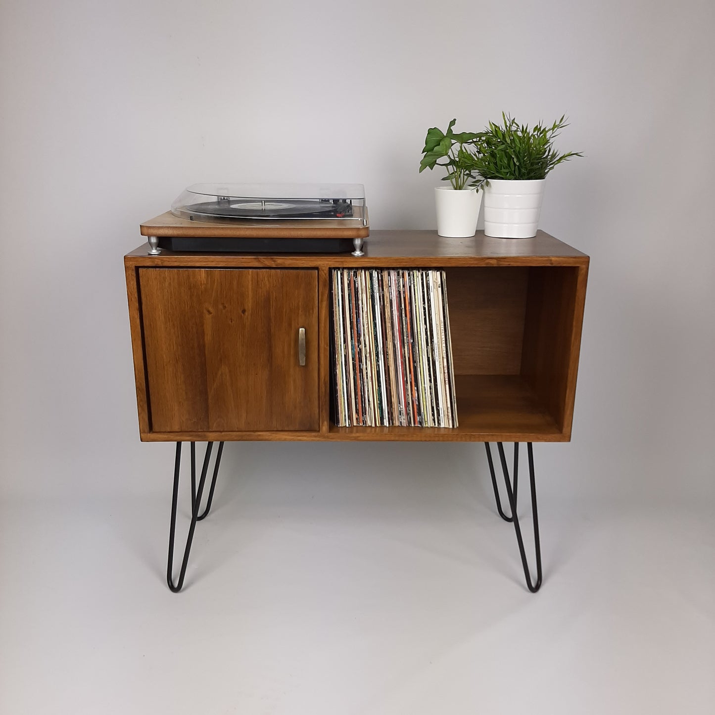 Walnut Sideboard | Brass Handle & Hairpin Legs | Vinyl Cabinet | Credenza | Minimalist Console Table