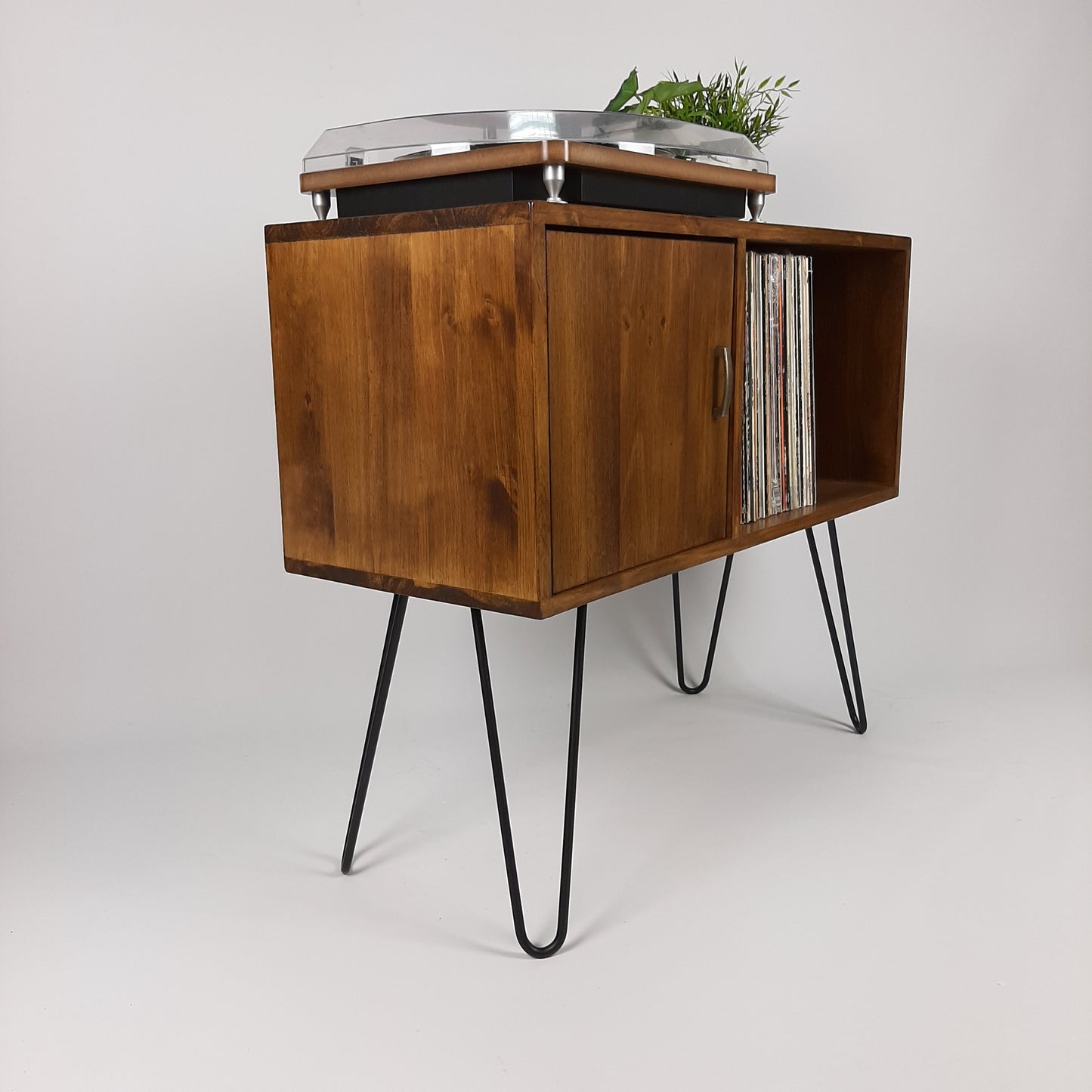 Walnut Sideboard | Brass Handle & Hairpin Legs | Vinyl Cabinet | Credenza | Minimalist Console Table