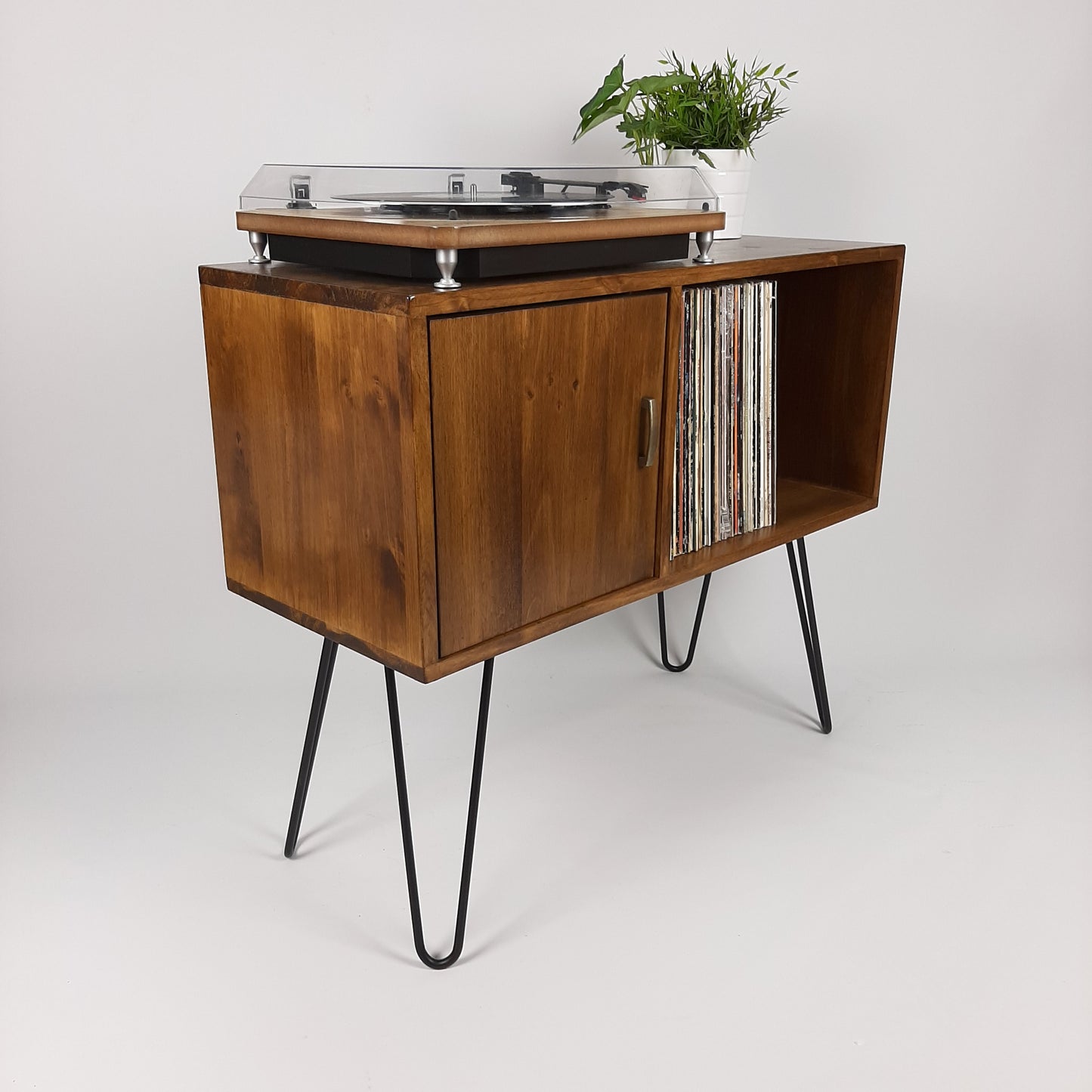 Walnut Sideboard | Brass Handle & Hairpin Legs | Vinyl Cabinet | Credenza | Minimalist Console Table