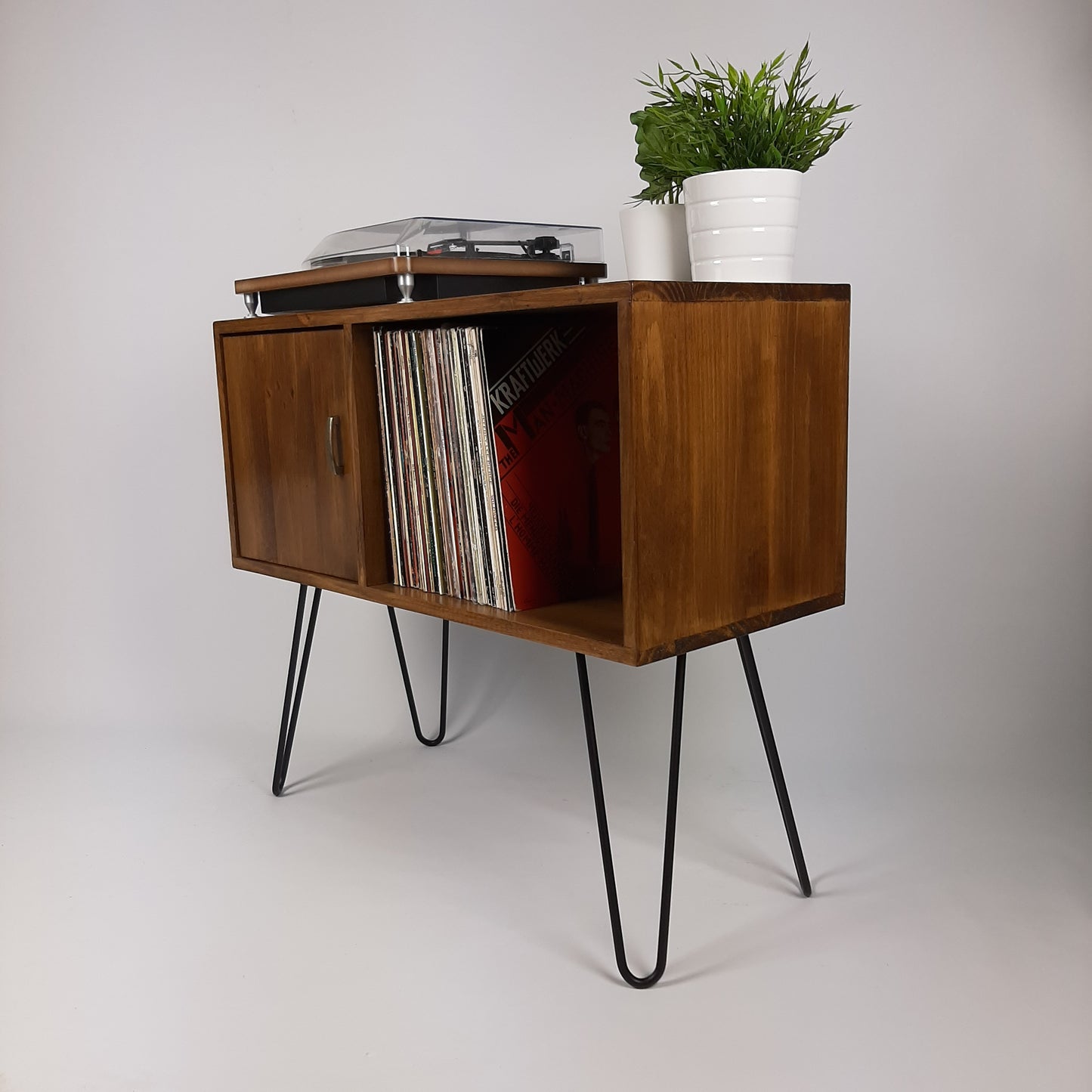Walnut Sideboard | Brass Handle & Hairpin Legs | Vinyl Cabinet | Credenza | Minimalist Console Table