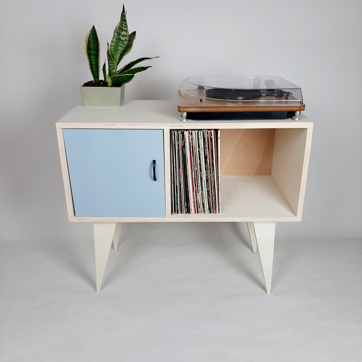 Minimalist Sideboard | Blue Door | Vinyl Record Storage | Neutral Credenza | TV Stand