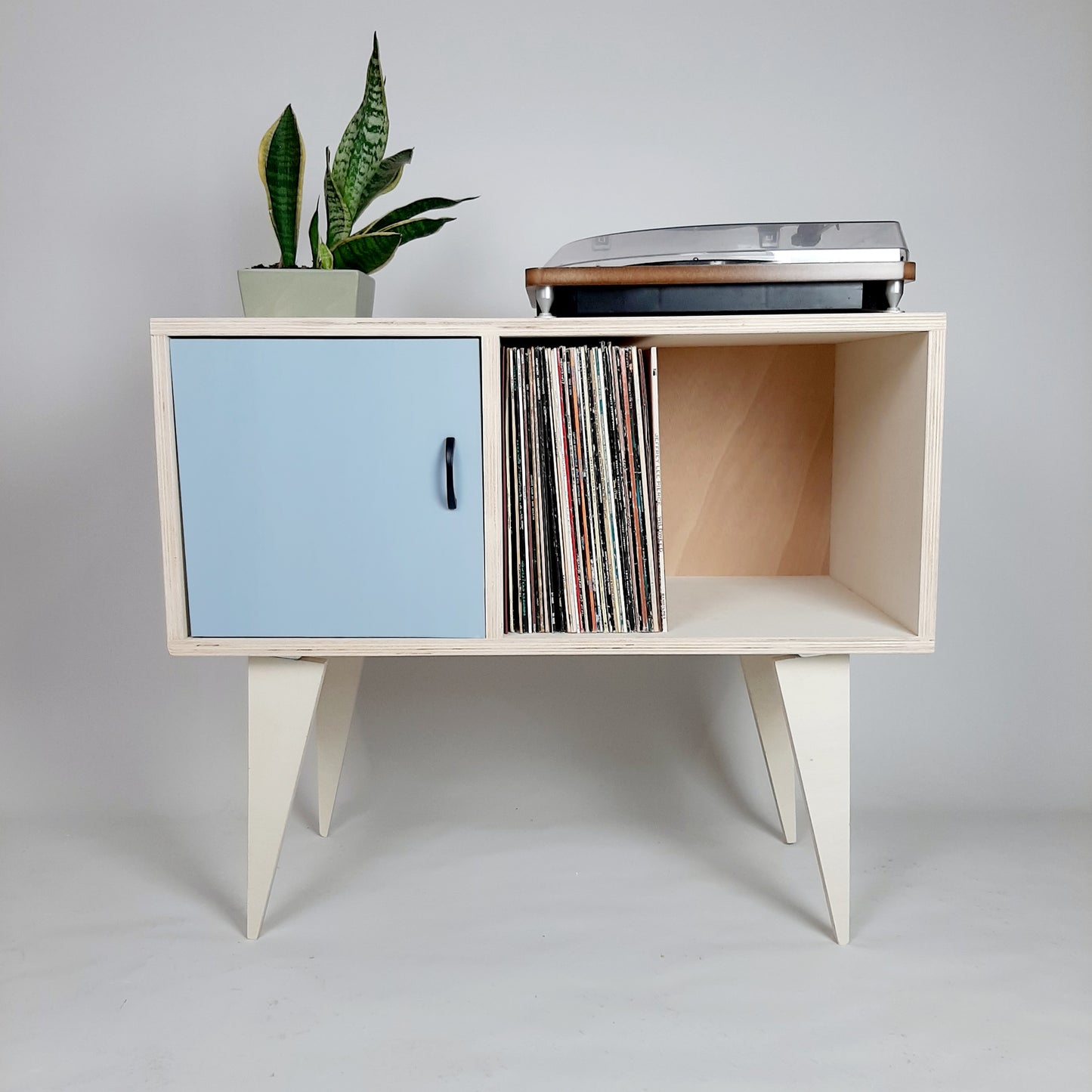 Minimalist Sideboard | Blue Door | Vinyl Record Storage | Neutral Credenza | TV Stand