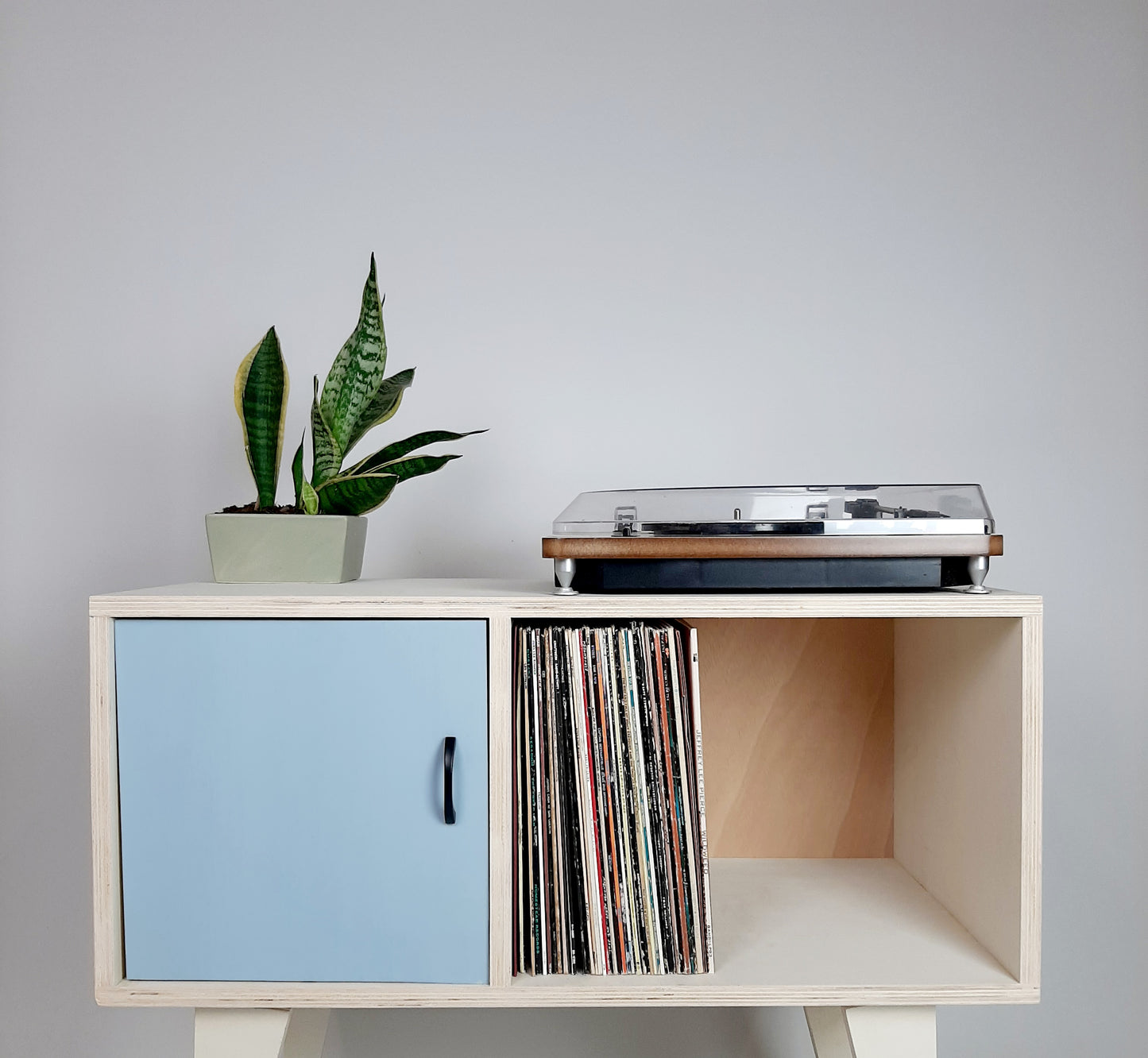 Minimalist Sideboard | Blue Door | Vinyl Record Storage | Neutral Credenza | TV Stand