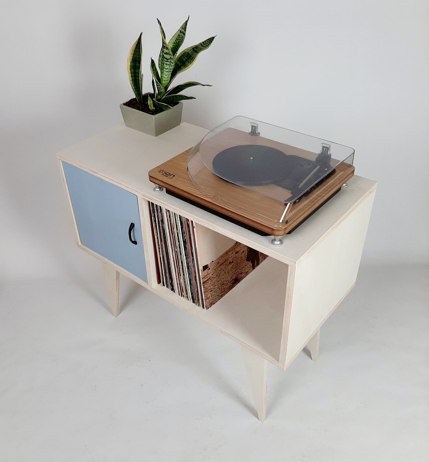 Minimalist Sideboard | Blue Door | Vinyl Record Storage | Neutral Credenza | TV Stand
