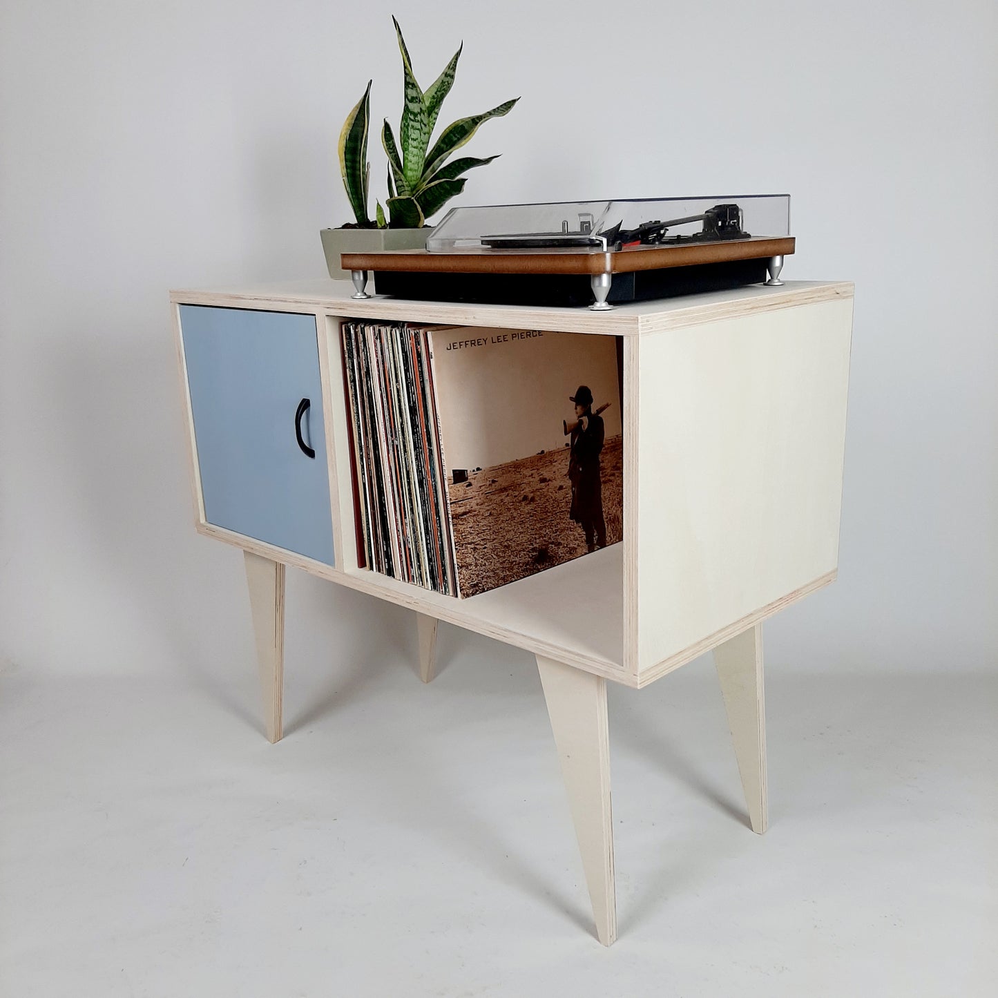Minimalist Sideboard | Blue Door | Vinyl Record Storage | Neutral Credenza | TV Stand