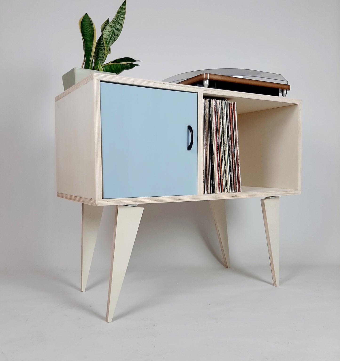 Minimalist Sideboard | Blue Door | Vinyl Record Storage | Neutral Credenza | TV Stand