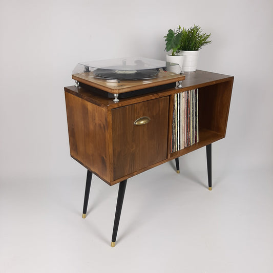 Walnut Vinyl Record Table with Pull Down Door | Dansette Legs Edition