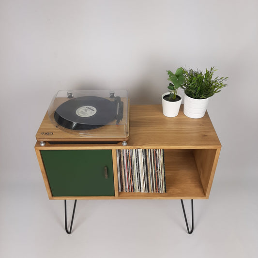 Oak Sideboard with Emerald Green Door | Black Hairpin Legs Edition