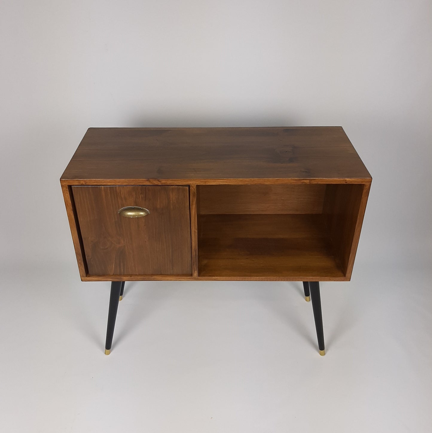 Walnut Vinyl Record Table with Pull Down Door | Dansette Legs Edition