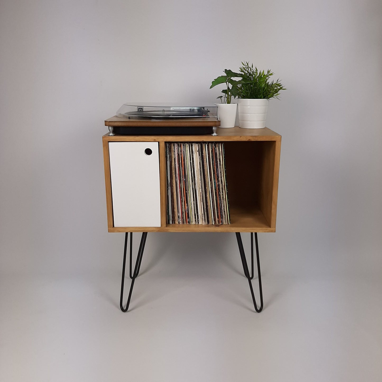 Sonia Custom Oak Sideboard with White Door | Black Hairpin Legs Edition