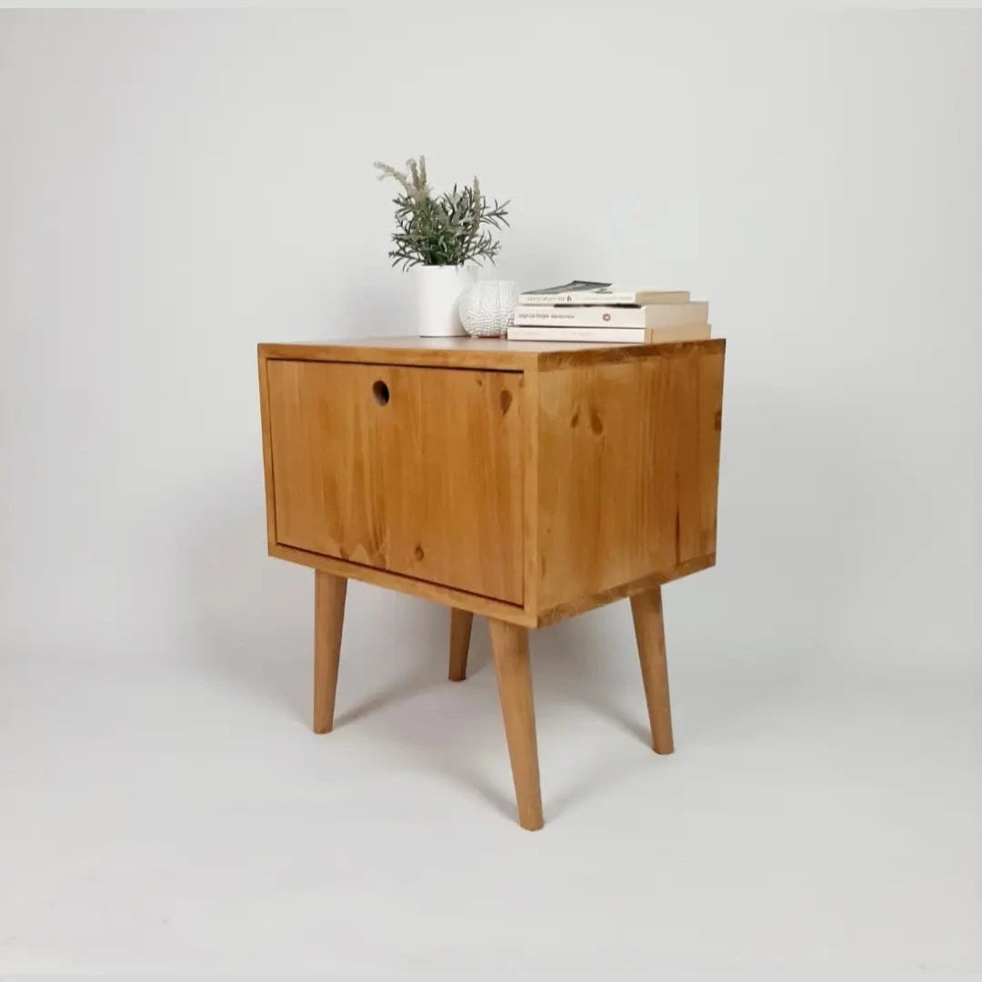 Oak Bedside table with 1950s Legs | Solid Wood Sidetable | Nightstand | Classic Style | Modernist Sidetable