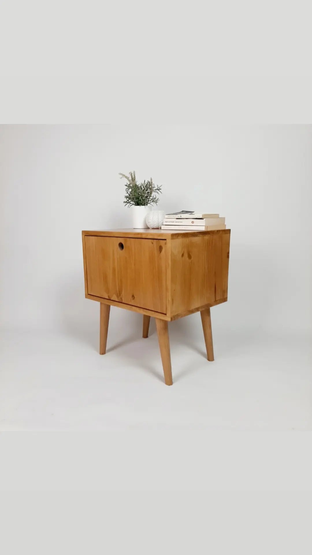 Oak Bedside table with 1950s Legs | Solid Wood Sidetable | Nightstand | Classic Style | Modernist Sidetable