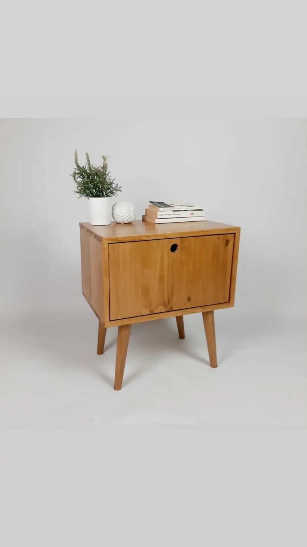 Oak Bedside table with 1950s Legs | Solid Wood Sidetable | Nightstand | Classic Style | Modernist Sidetable