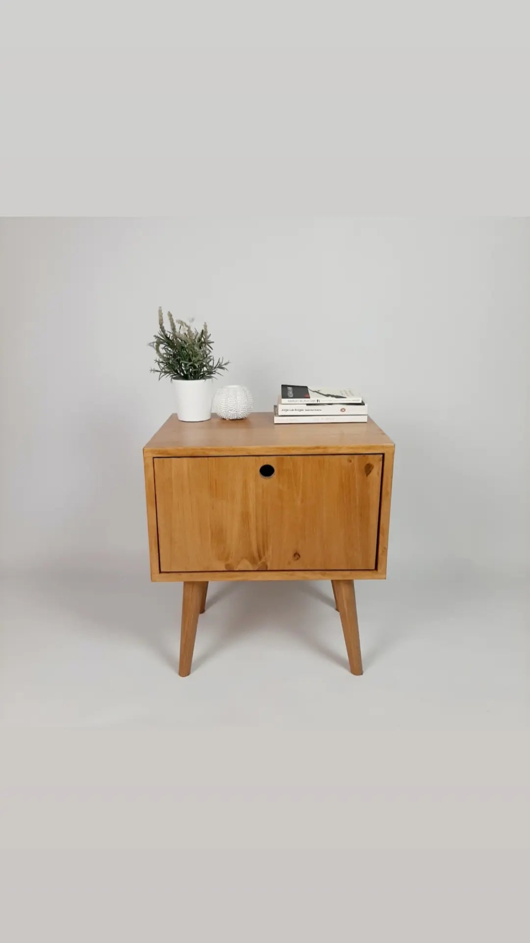 Oak Bedside table with 1950s Legs | Solid Wood Sidetable | Nightstand | Classic Style | Modernist Sidetable