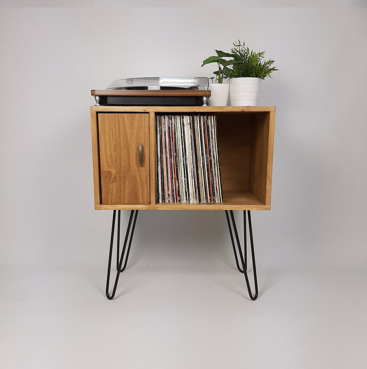Oak Sideboard Brass Handle | Media Console | Black Mid Century Hairpin Legs | 1950s Design | Mod Furniture | Natural Furniture