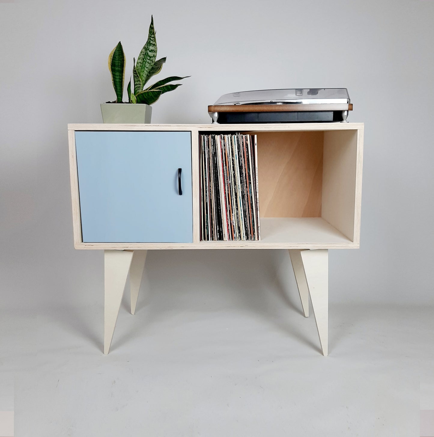 Minimalist Sideboard | Blue Door | Vinyl Record Storage | Neutral Credenza | TV Stand