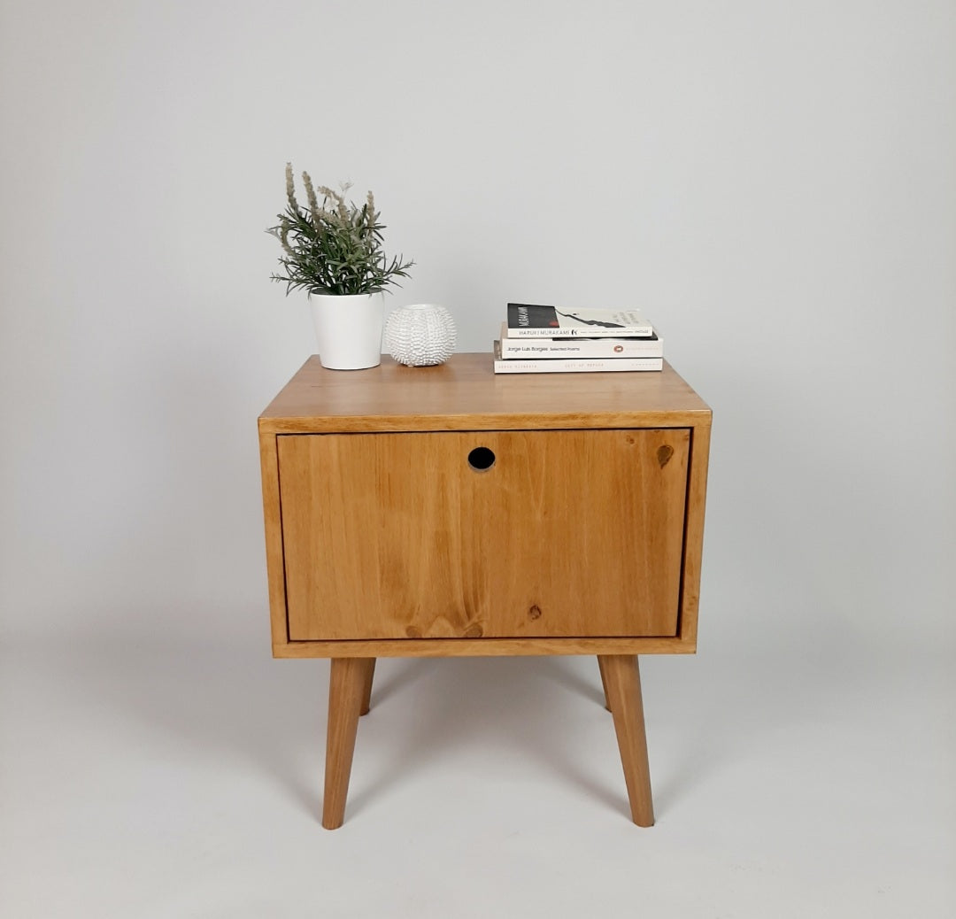 Oak Bedside table with 1950s Legs | Solid Wood Sidetable | Nightstand | Classic Style | Modernist Sidetable