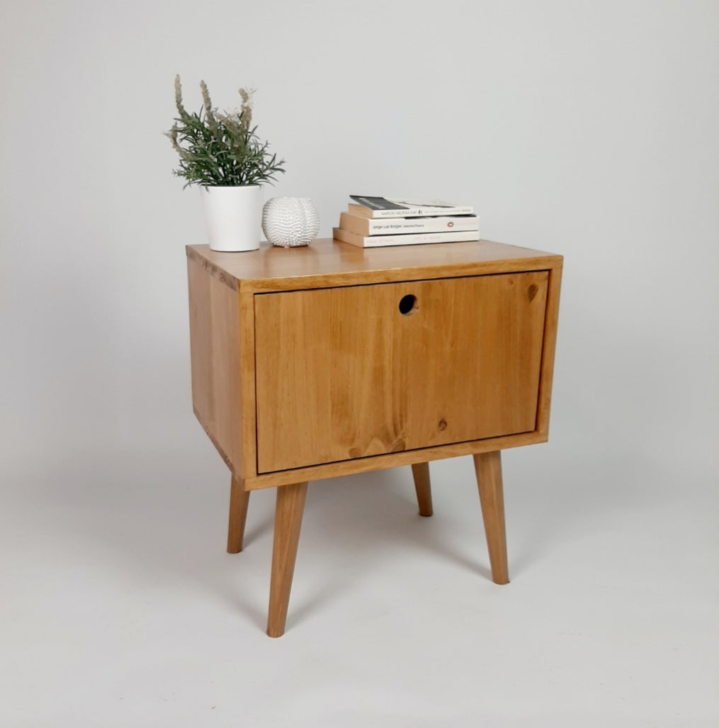 Oak Bedside table with 1950s Legs | Solid Wood Sidetable | Nightstand | Classic Style | Modernist Sidetable