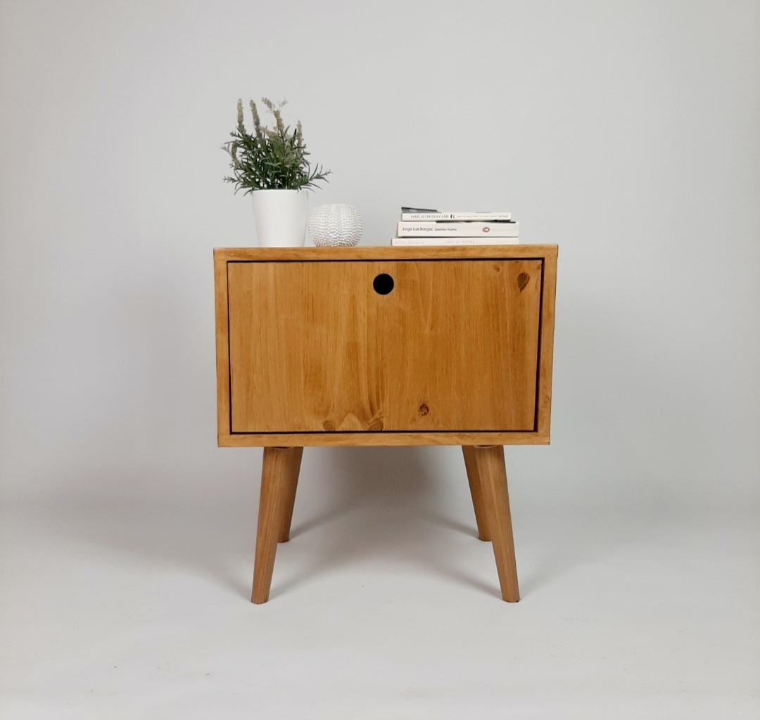 Oak Bedside table with 1950s Legs | Solid Wood Sidetable | Nightstand | Classic Style | Modernist Sidetable