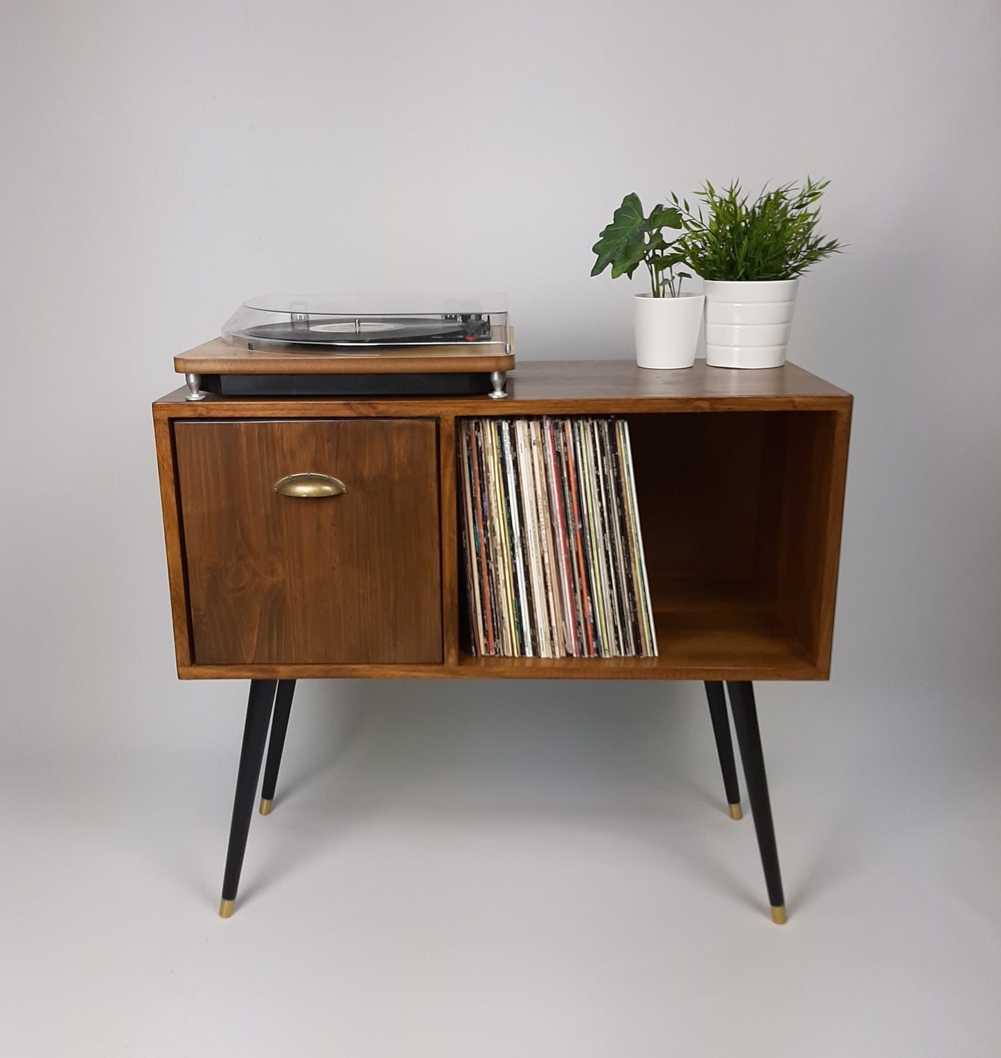 The Original Vinyl Record Table | Pull Down Door Brass Handle | Sideboard | Credenza | Mid Century Modern