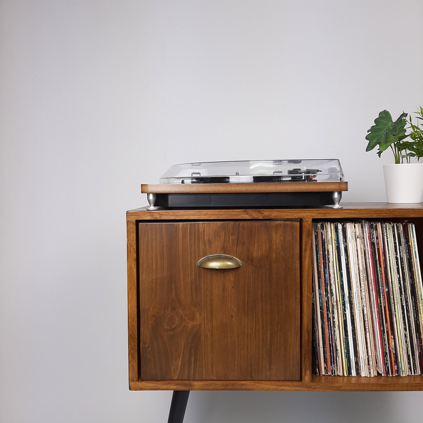 The Original Vinyl Record Table | Pull Down Door Brass Handle | Sideboard | Credenza | Mid Century Modern