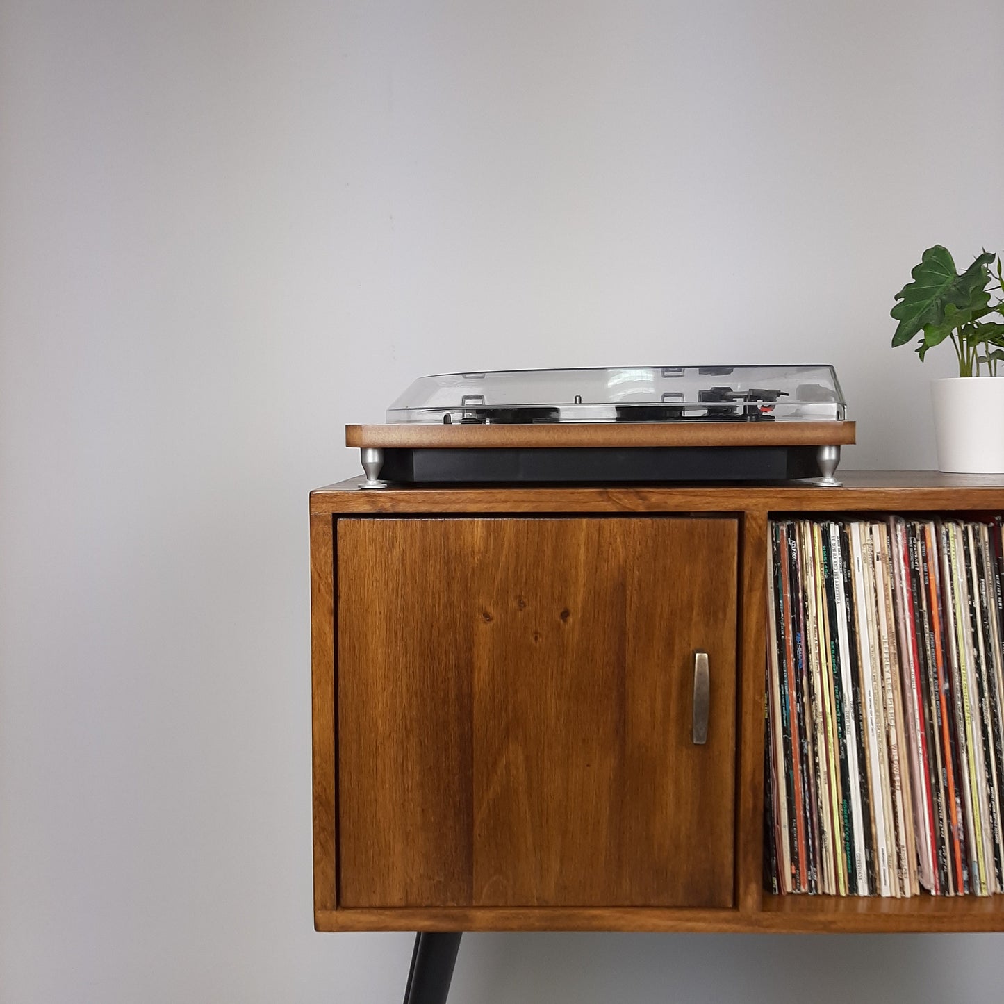 Walnut Sideboard | Black Dansette Legs | Classic Brass Handle | Midcentury Sideboard | Vinyl Record Storage
