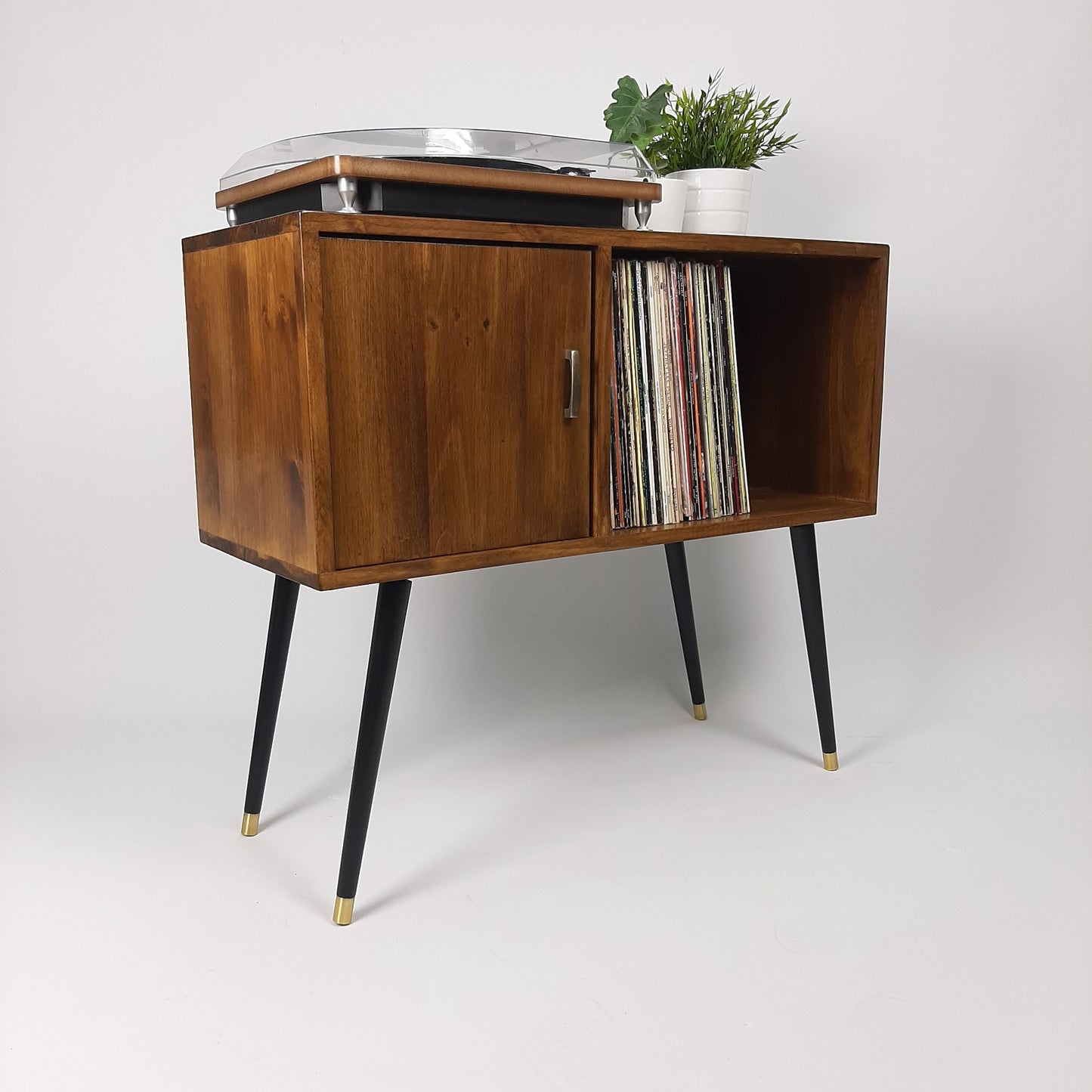 Walnut Sideboard | Black Dansette Legs | Classic Brass Handle | Midcentury Sideboard | Vinyl Record Storage