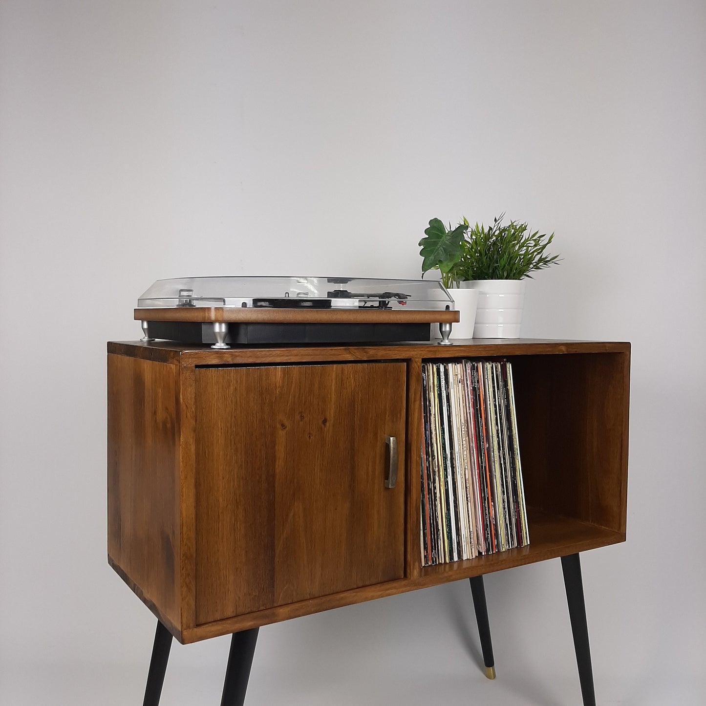 Walnut Sideboard | Black Dansette Legs | Classic Brass Handle | Midcentury Sideboard | Vinyl Record Storage