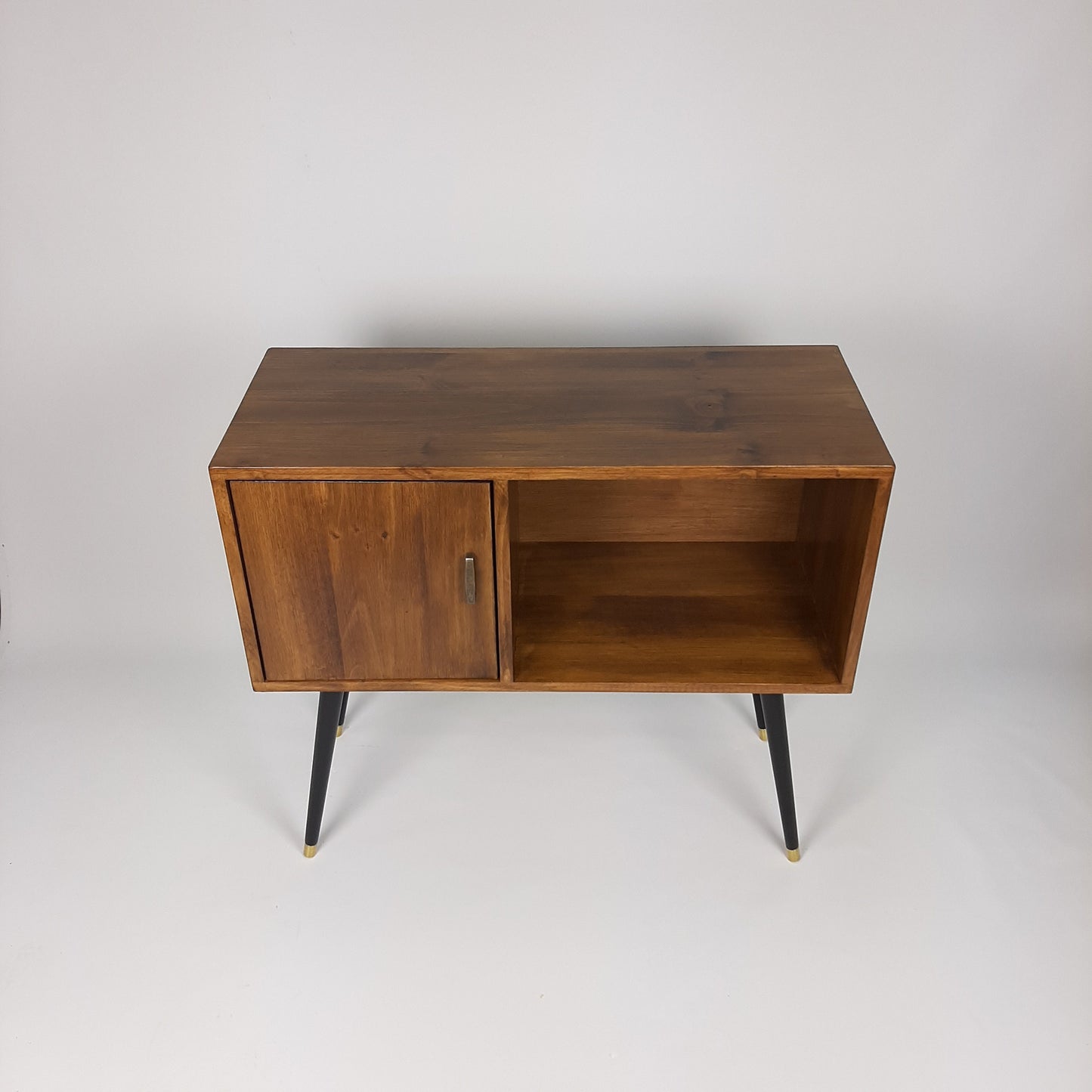 Walnut Sideboard | Black Dansette Legs | Classic Brass Handle | Midcentury Sideboard | Vinyl Record Storage