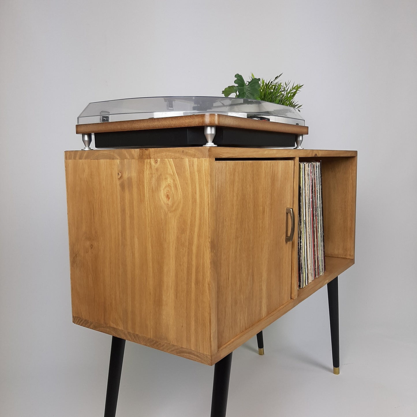 Oak Sideboard | Solid Wood Sideboard | Vinyl Record Storage | Mid Century Modern | Medium Cabinet | With Brass
