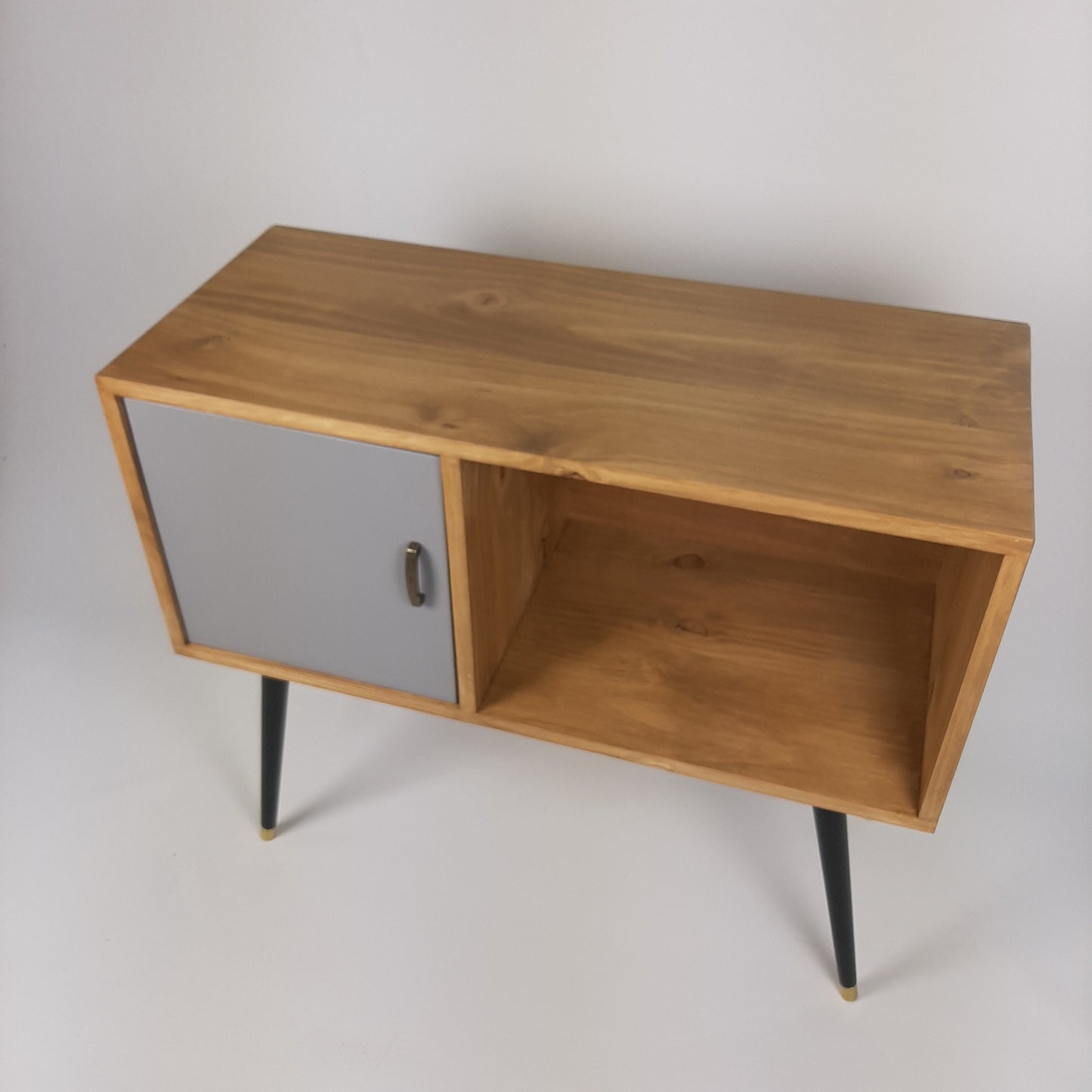 Oak Sideboard | Grey Door | Vinyl Record Storage | Solid Wood Sideboard | Black Legs | Credenza