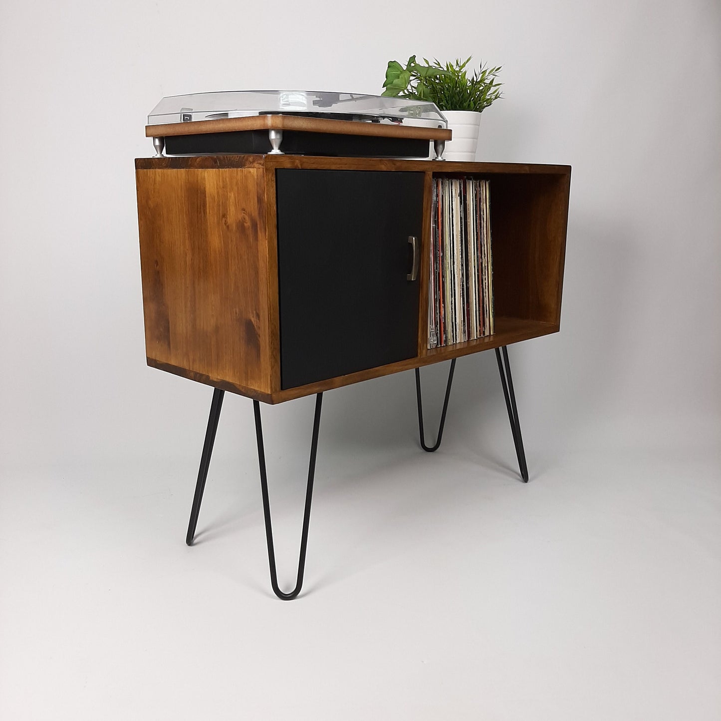 Walnut Sideboard w/ Hairpin Legs | Vinyl Record Storage | Record Table | Scandinavian Design | Side Table