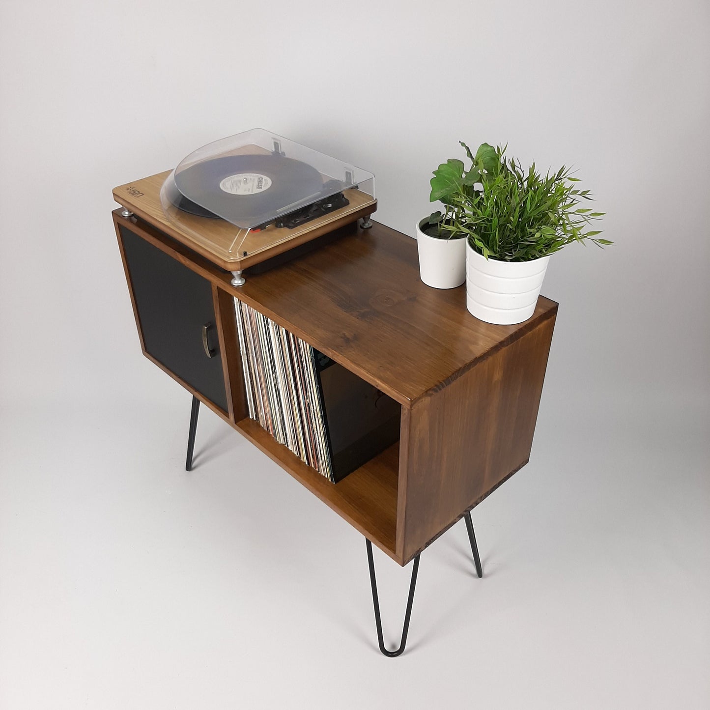 Walnut Sideboard w/ Hairpin Legs | Vinyl Record Storage | Record Table | Scandinavian Design | Side Table