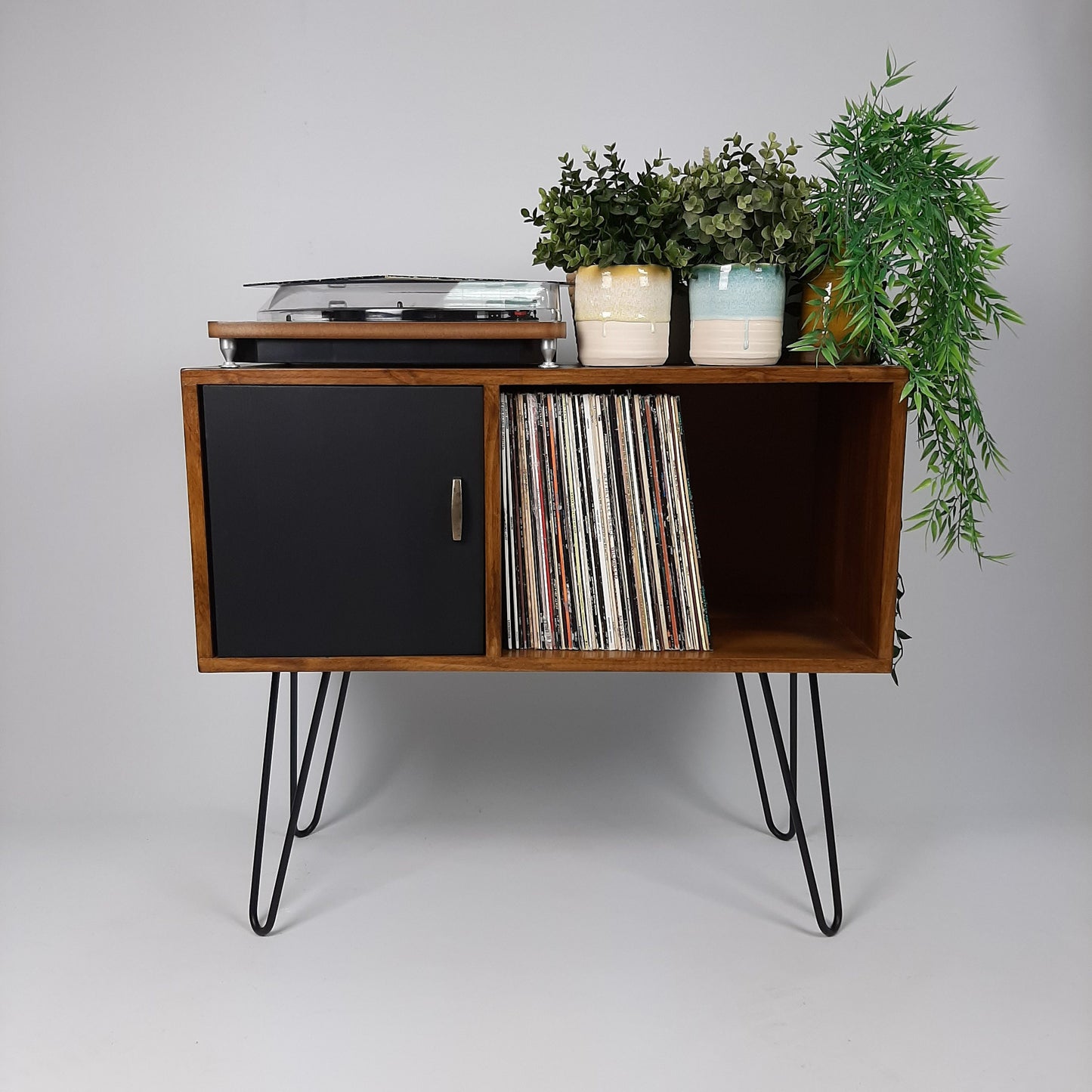 Walnut Sideboard w/ Hairpin Legs | Vinyl Record Storage | Record Table | Scandinavian Design | Side Table
