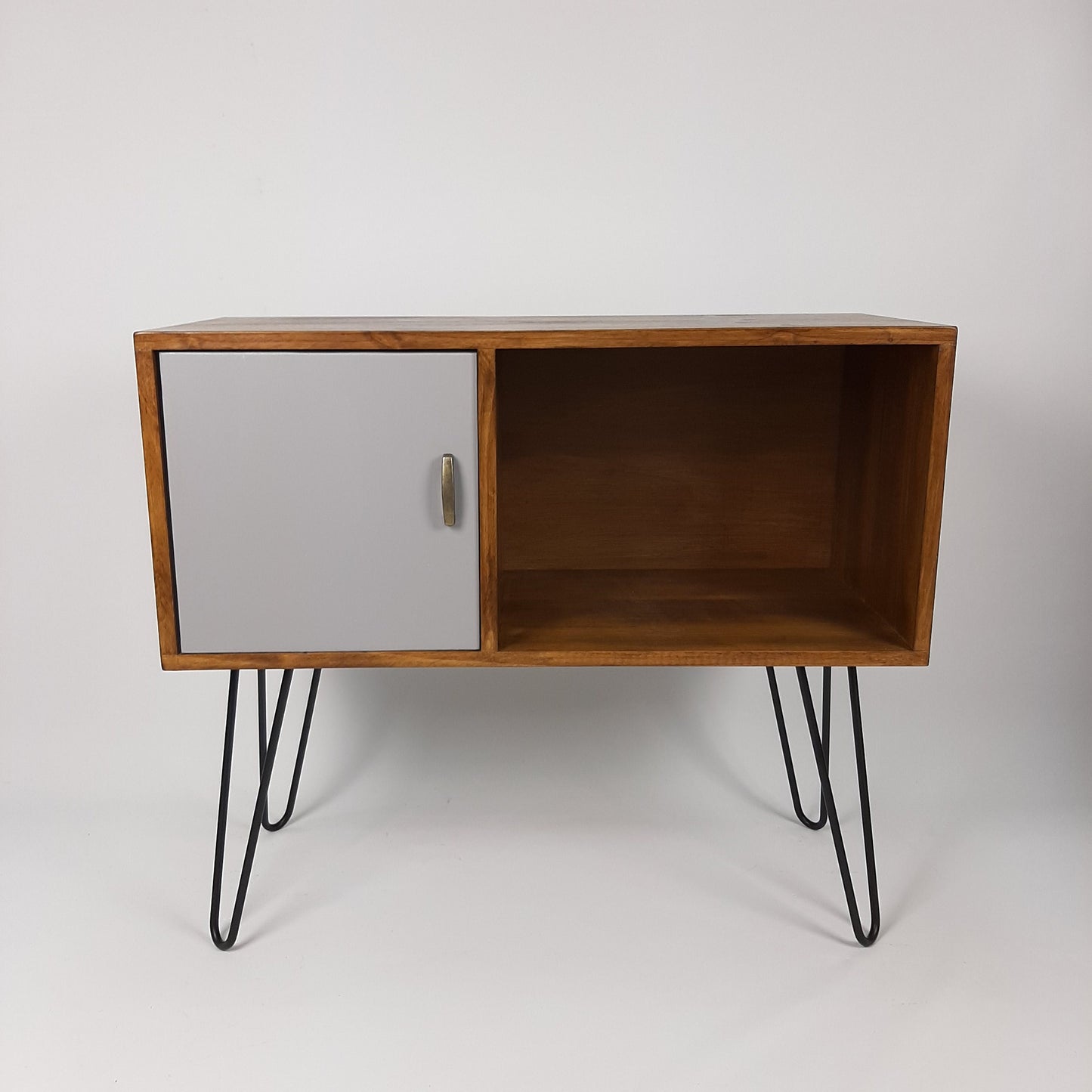 Walnut Sideboard w/ Hairpin Legs | Pearl Grey Door | Vinyl Record Storage | Record Table | Scandinavian Design | Side Table
