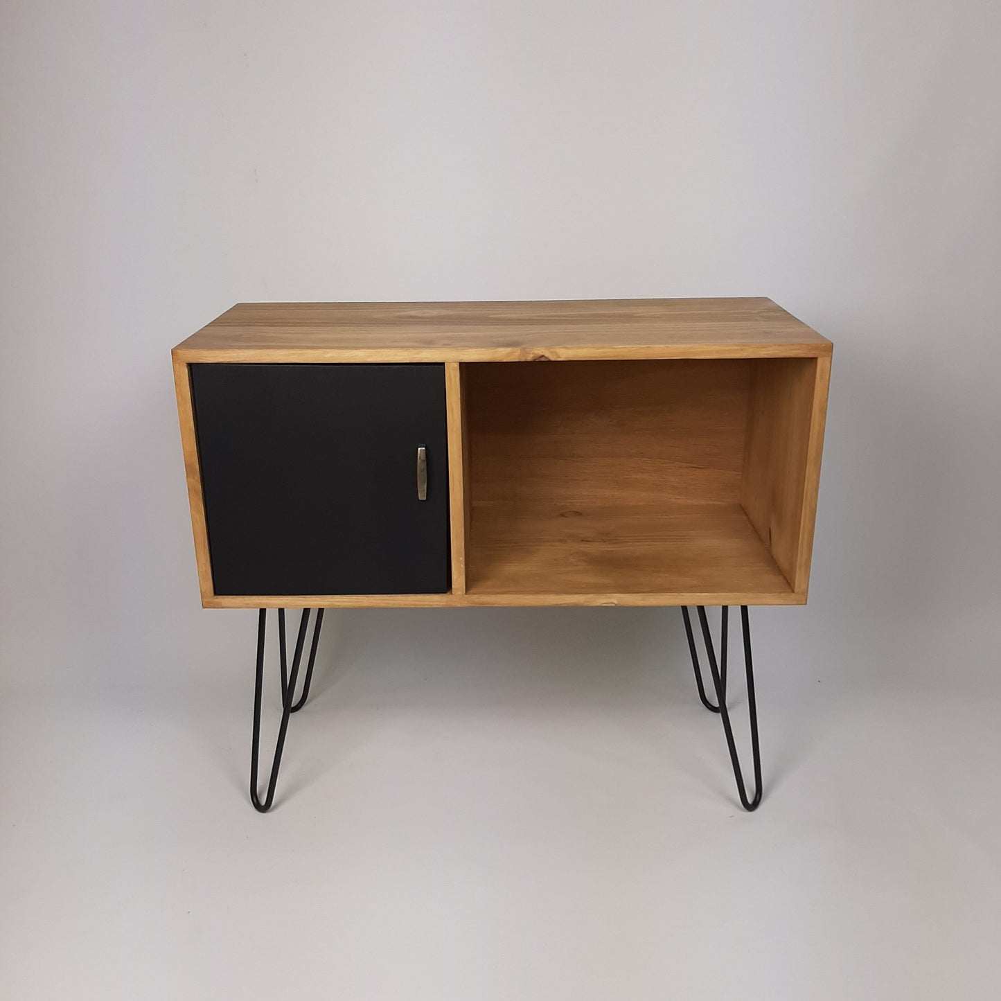 Oak Sideboard Black Hairpin Legs & Door | Medium Sideboard | Vinyl Storage | Mid Century Modern | Buffet