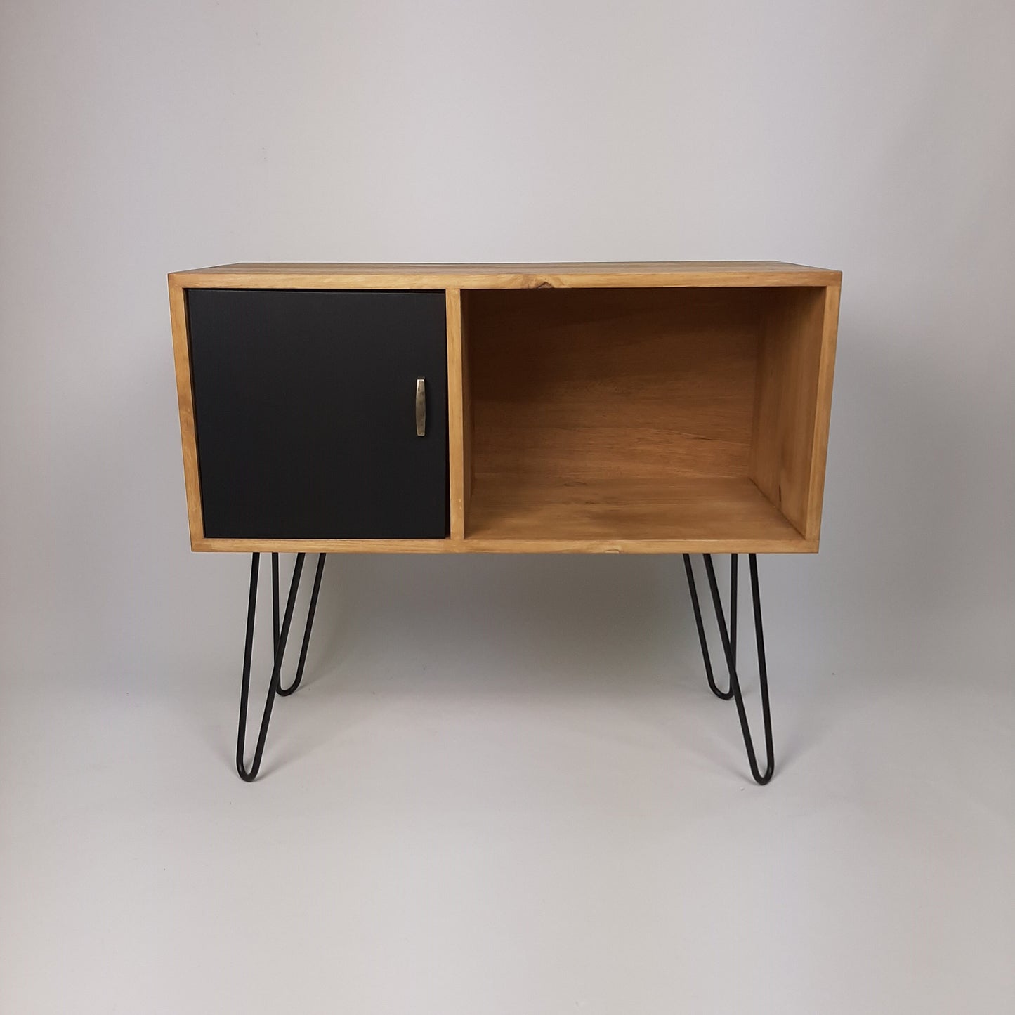 Oak Sideboard Black Hairpin Legs & Door | Medium Sideboard | Vinyl Storage | Mid Century Modern | Buffet