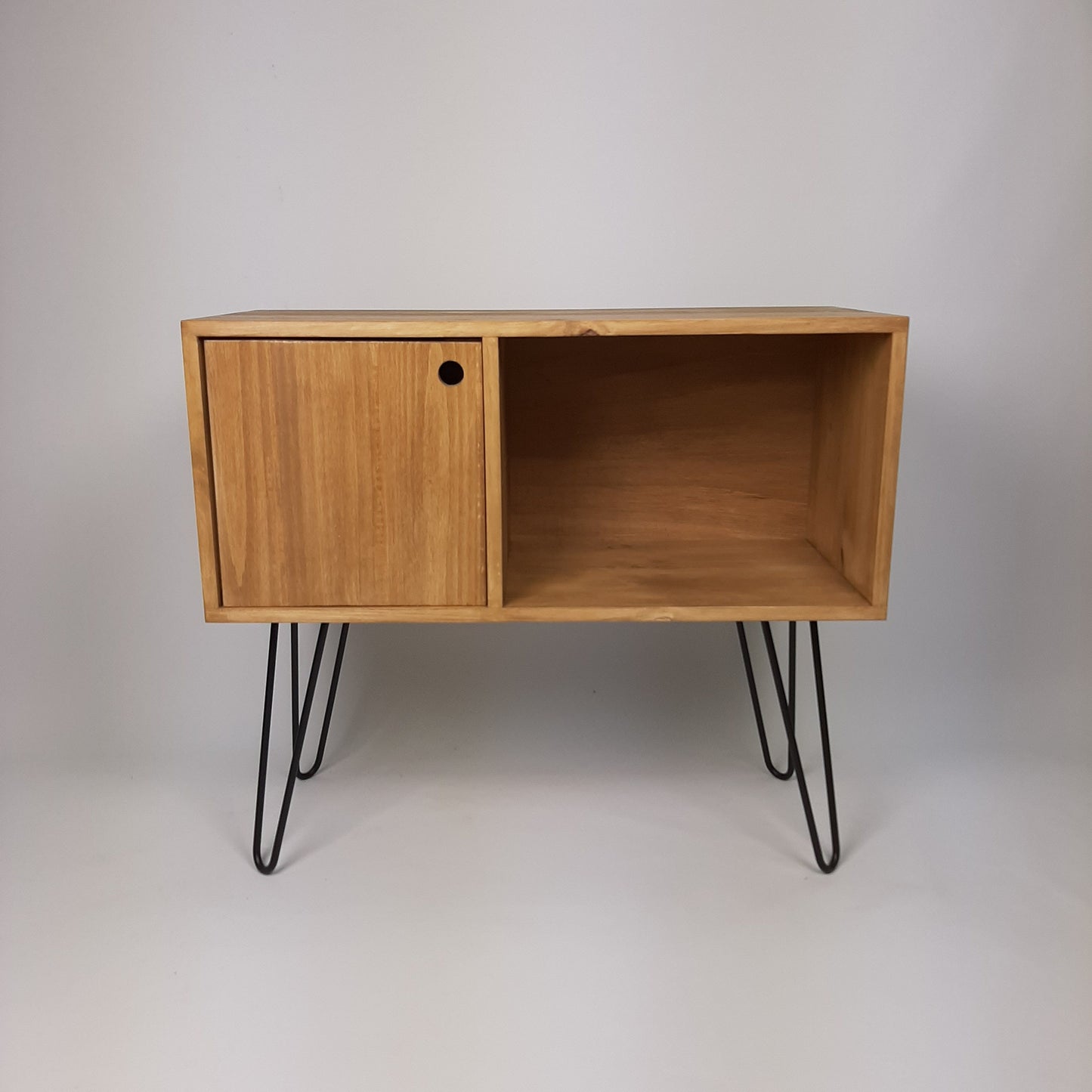 Oak Sideboard Black Haipin Legs Table | Medium Sideboard | Media Console | Mid Century Modern Vinyl Storage | Mid Century Sideboard