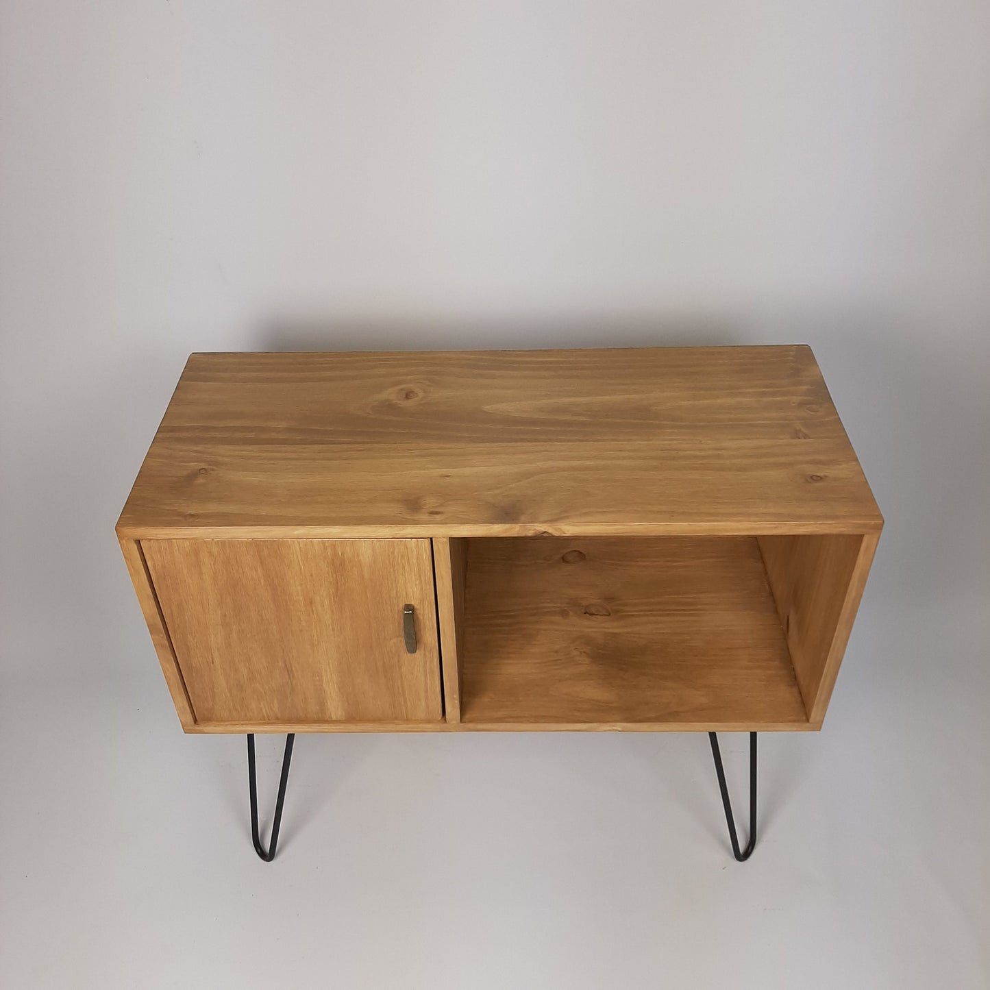 Oak Sideboard with Brass Handle | Black Haipin Legs Table | Media Console | Mid Century Modern Vinyl Storage | Mid Century Sideboard