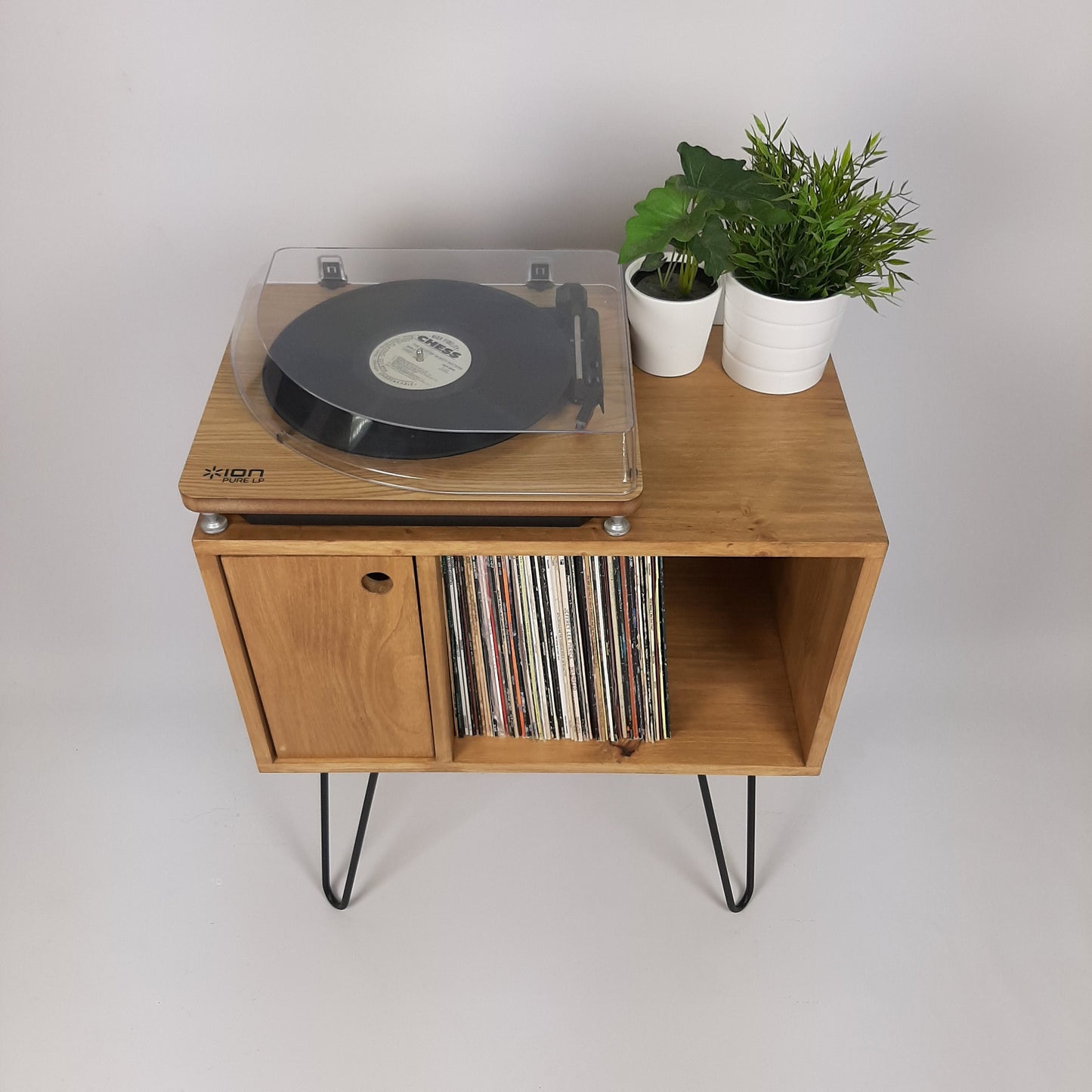 Oak Sideboard Media Console | Black Mid Century Hairpin Legs | 1950s Design | Mod Furniture | Natural Furniture