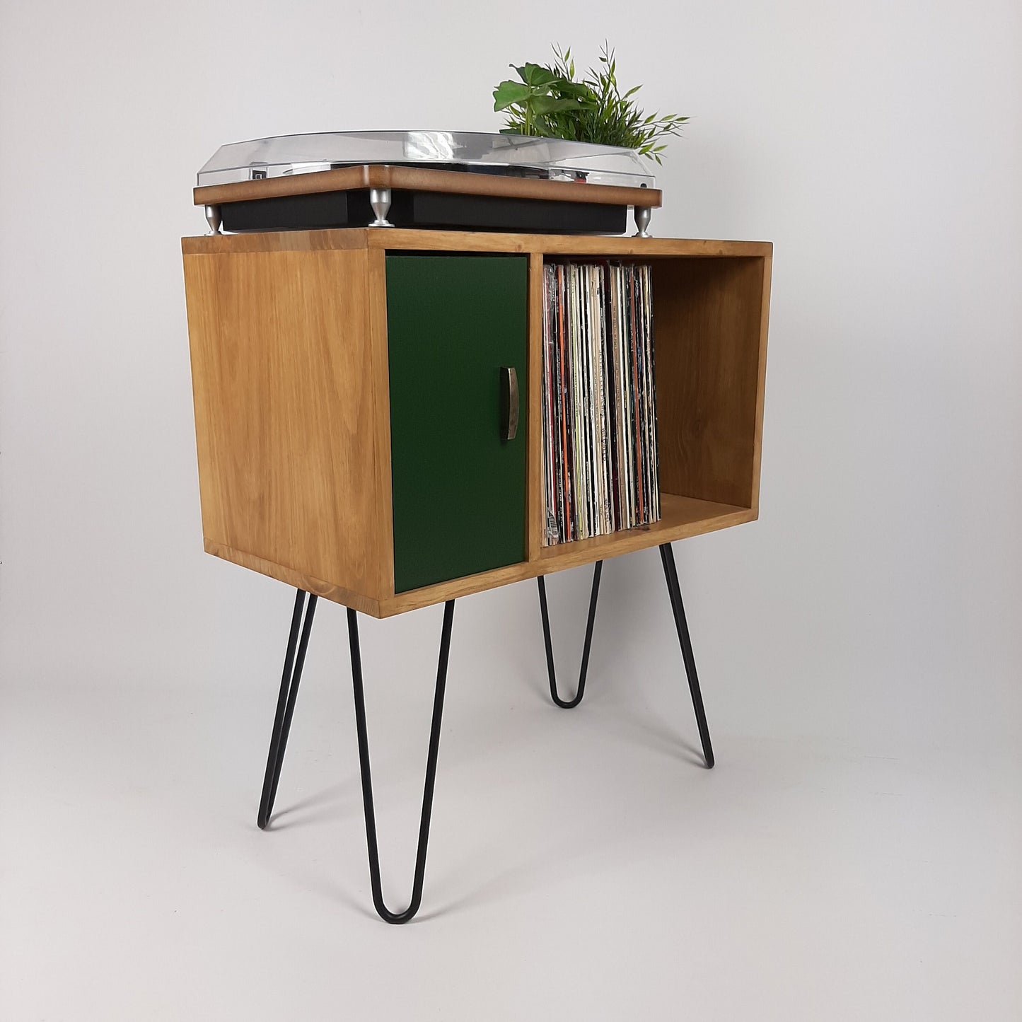 Oak Buffet | Green Door | Vinyl Record Storage Sideboard | Console Table | Record Cabinet | Credenza Solid Wood