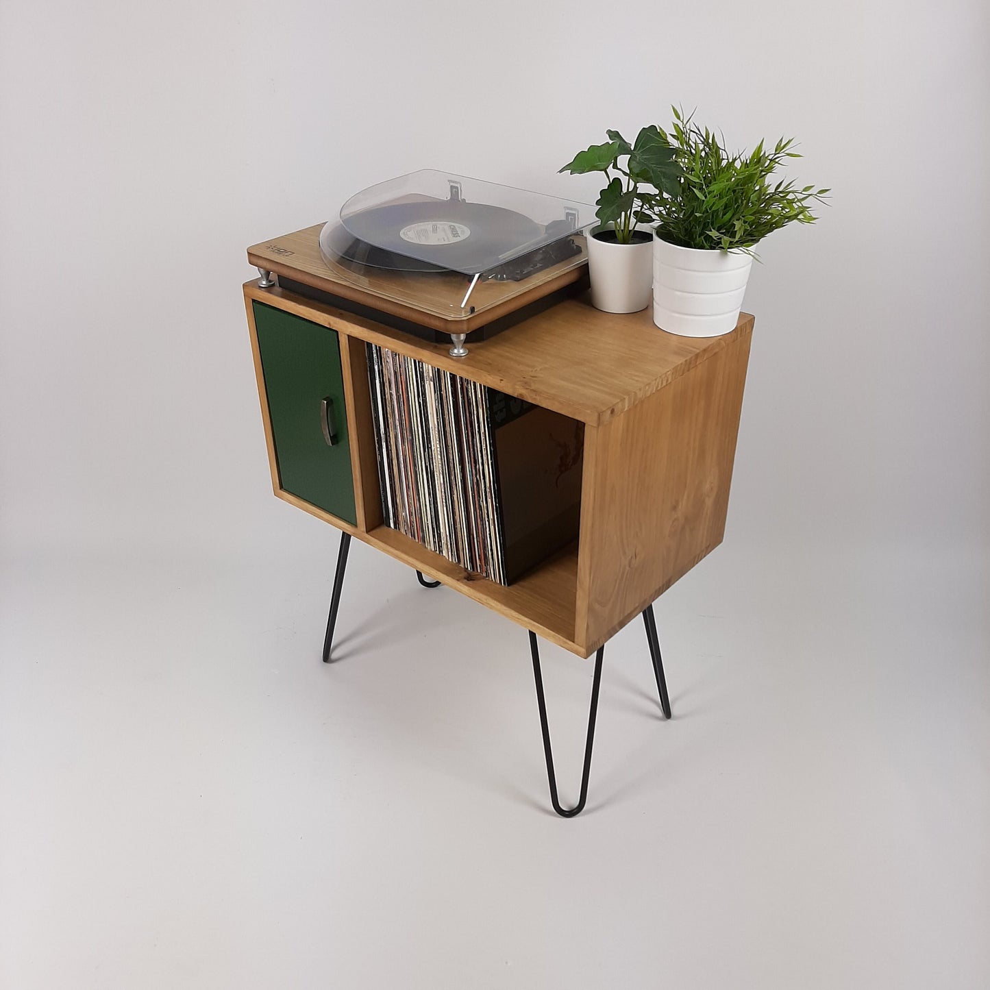 Oak Buffet | Green Door | Vinyl Record Storage Sideboard | Console Table | Record Cabinet | Credenza Solid Wood