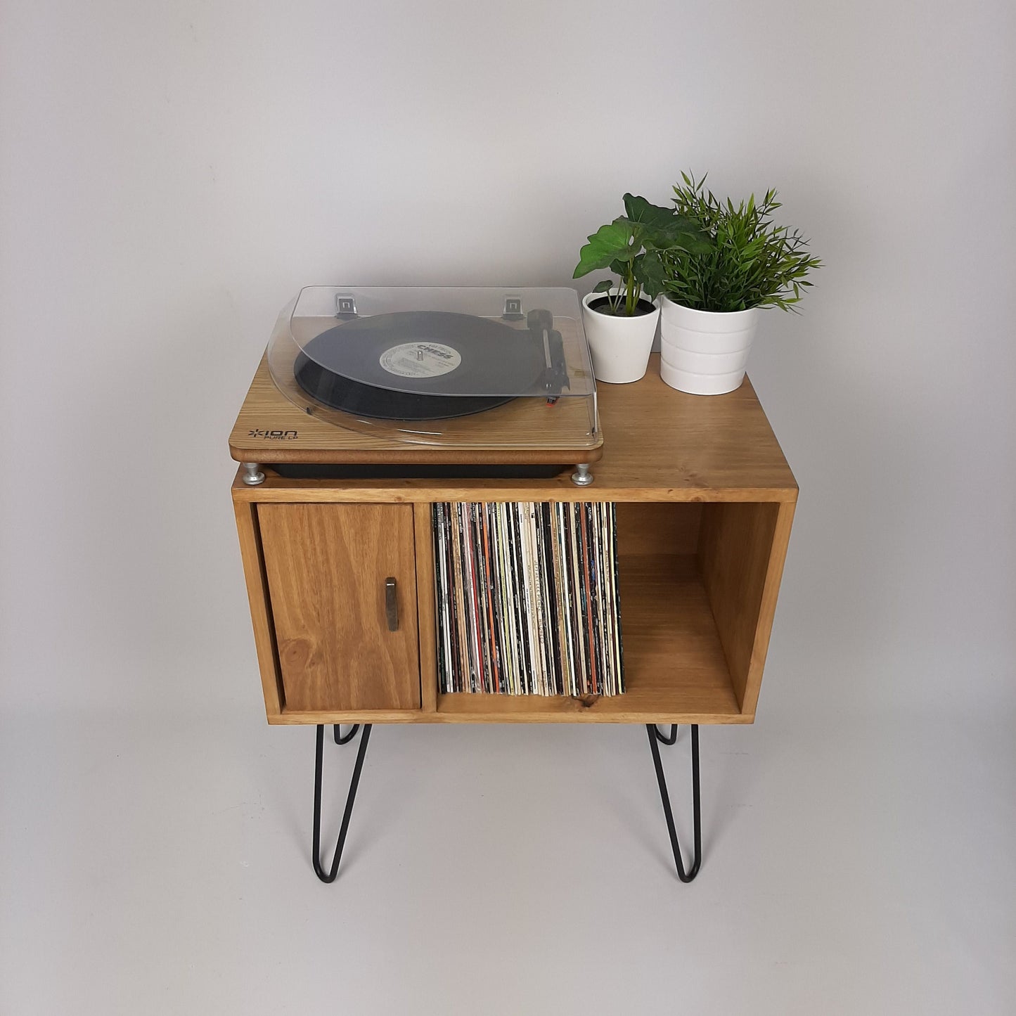 Oak Sideboard Brass Handle | Media Console | Black Mid Century Hairpin Legs | 1950s Design | Mod Furniture | Natural Furniture