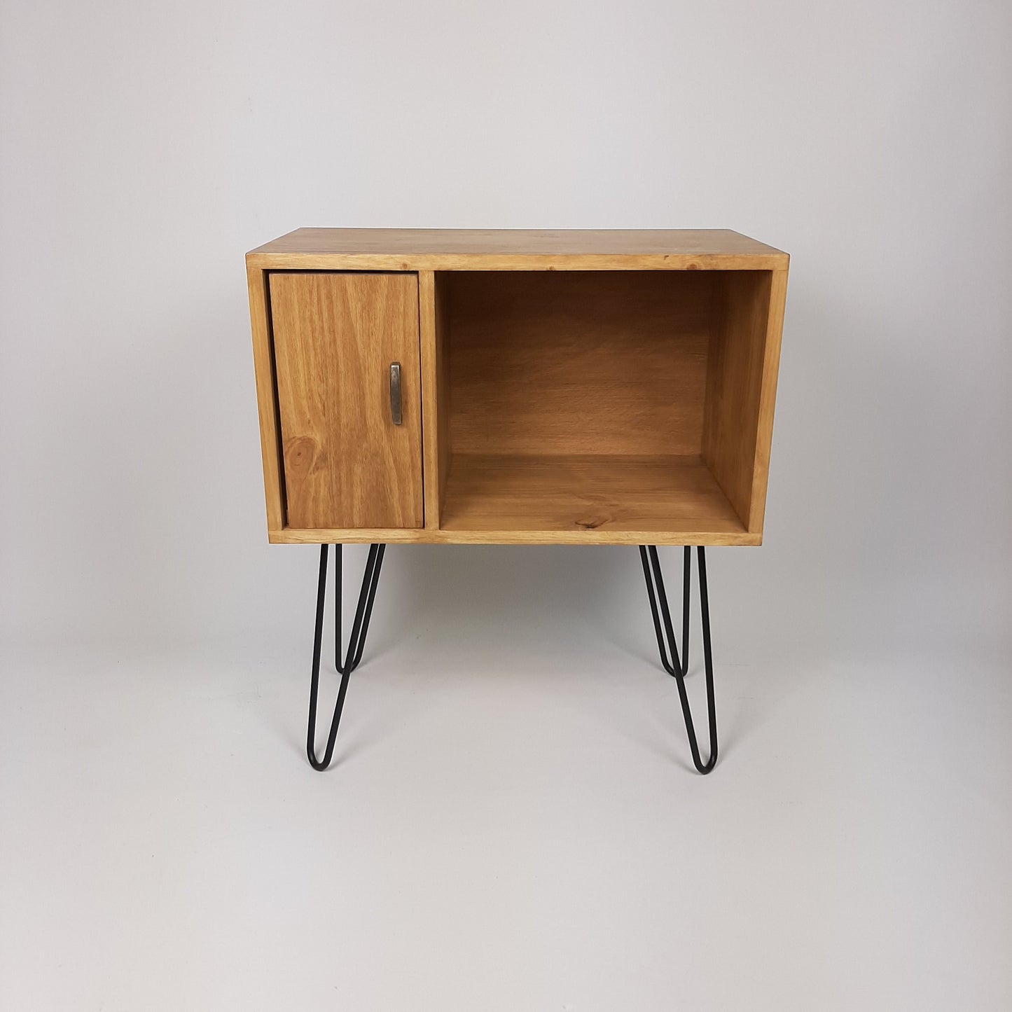 Oak Sideboard Brass Handle | Media Console | Black Mid Century Hairpin Legs | 1950s Design | Mod Furniture | Natural Furniture