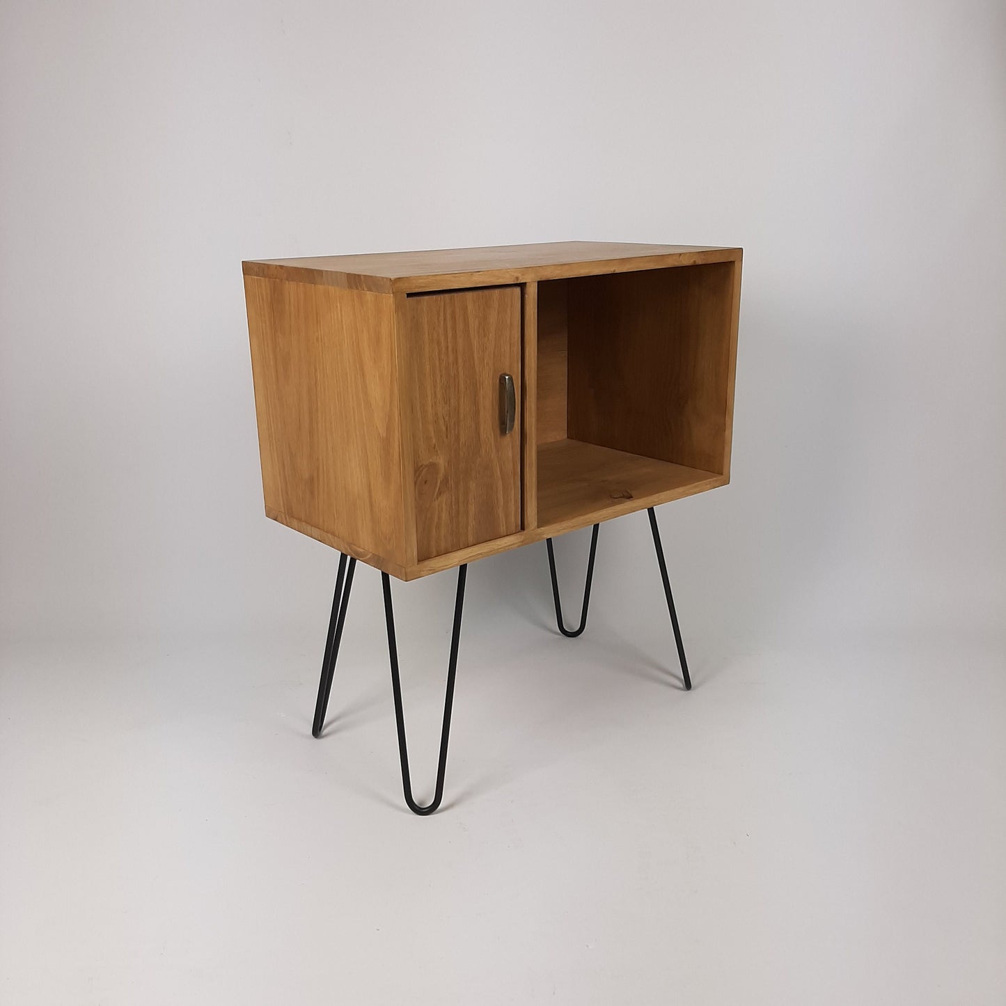 Oak Sideboard Brass Handle | Media Console | Black Mid Century Hairpin Legs | 1950s Design | Mod Furniture | Natural Furniture