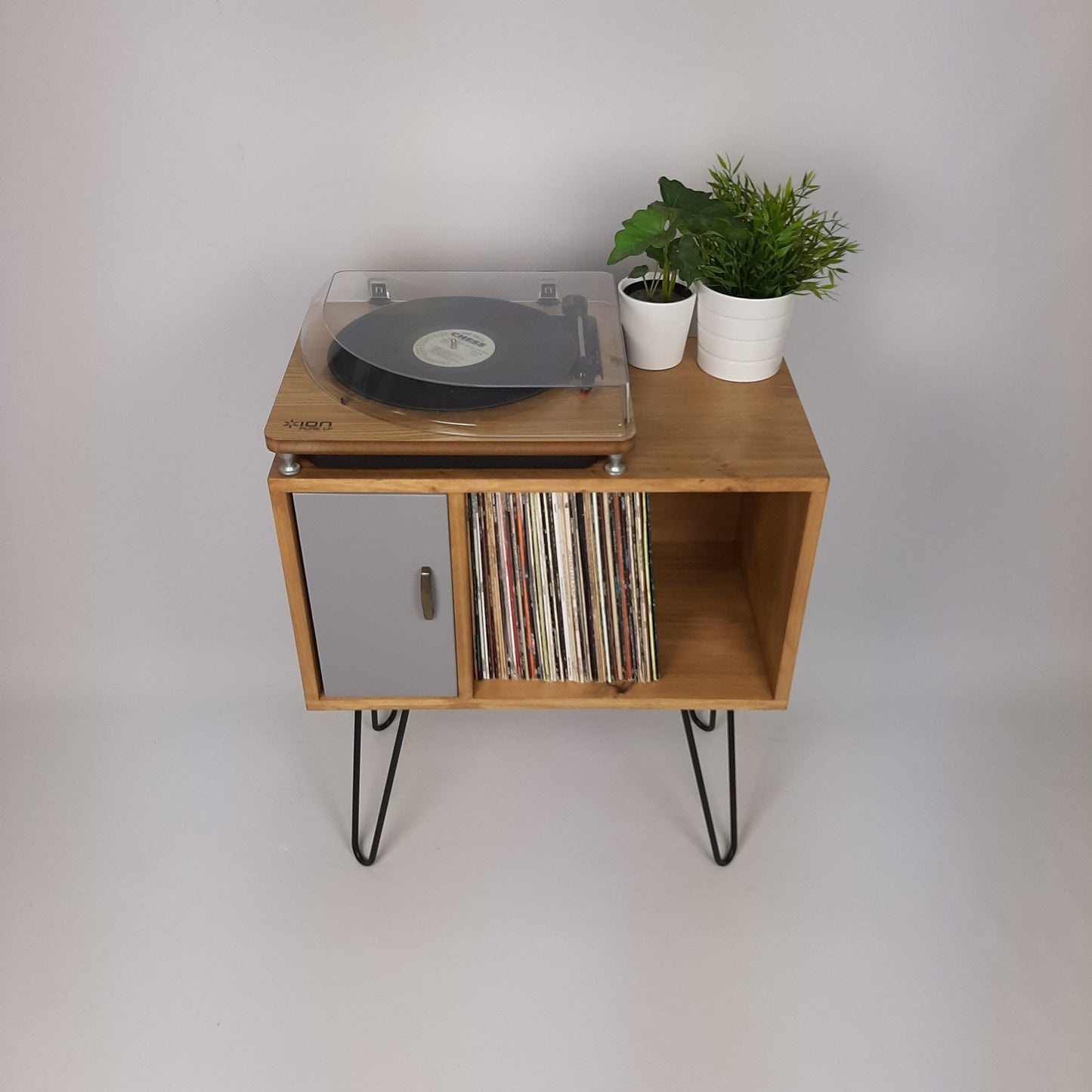 Small Oak Credenza | Grey Door | Media Unit | Storage Buffet | Scandi Minimalist Design | Hairpin Legs Table