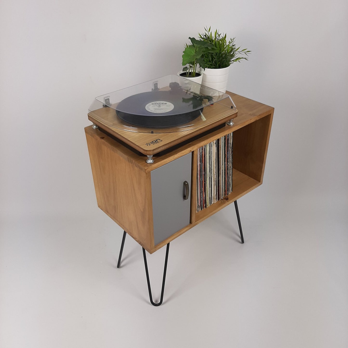 Small Oak Credenza | Grey Door | Media Unit | Storage Buffet | Scandi Minimalist Design | Hairpin Legs Table
