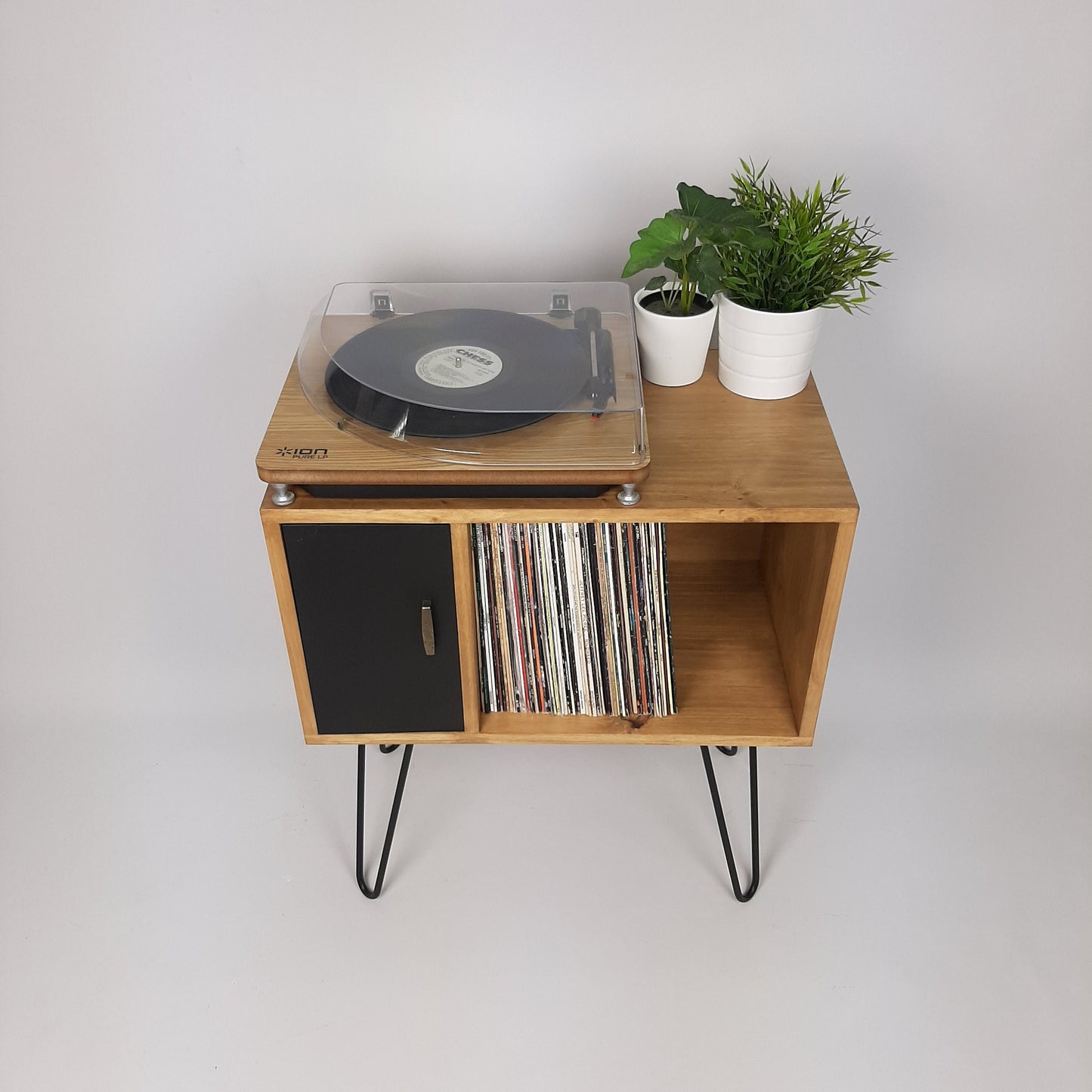 Small Oak Credenza | Black Door | Media Unit | Storage Buffet | Scandi Minimalist Design | Hairpin Legs Table